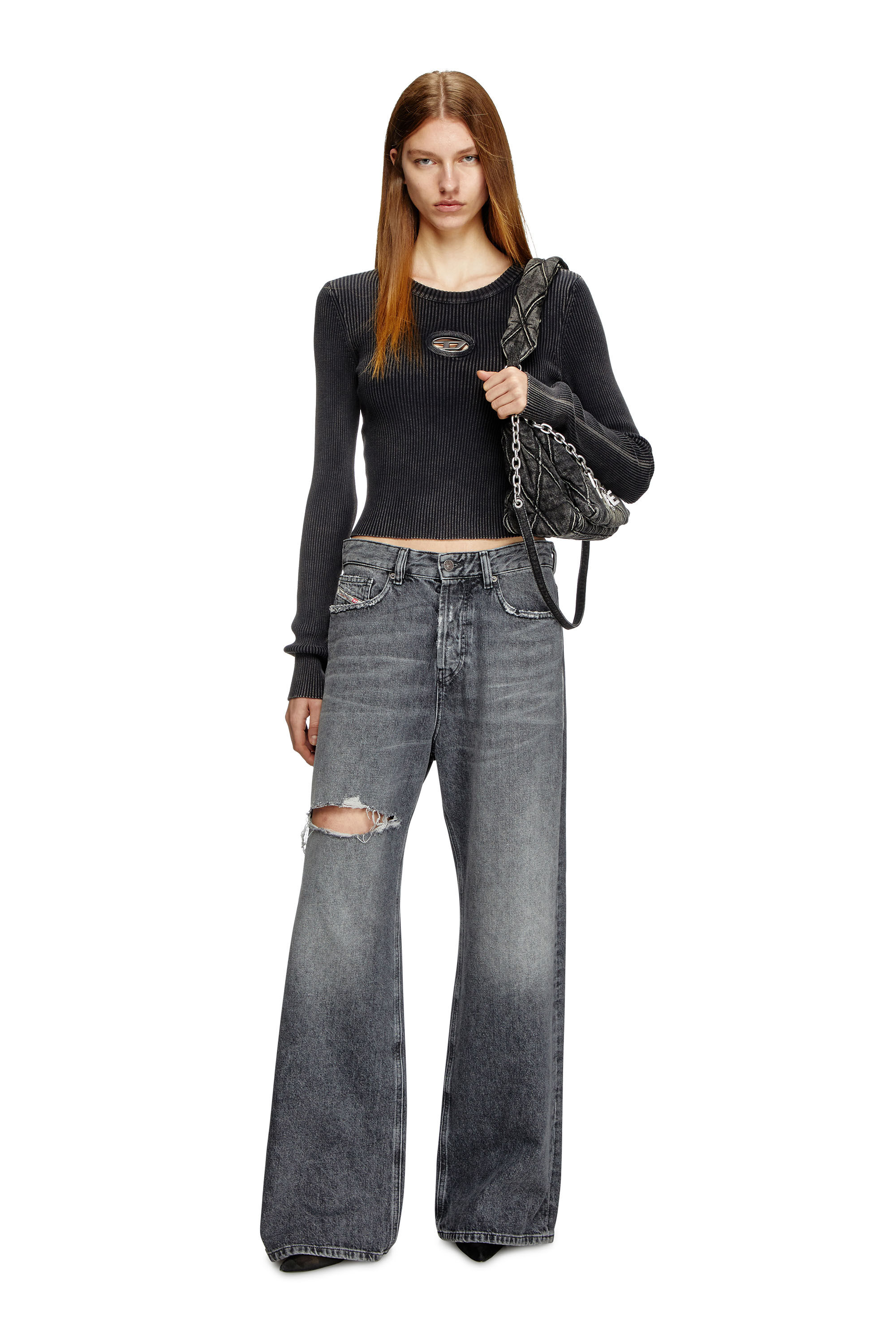 Women's Cropped jumper with cut-out logo | Black | Diesel Women's Cropped jumper with cut-out logo | Black | Diesel
