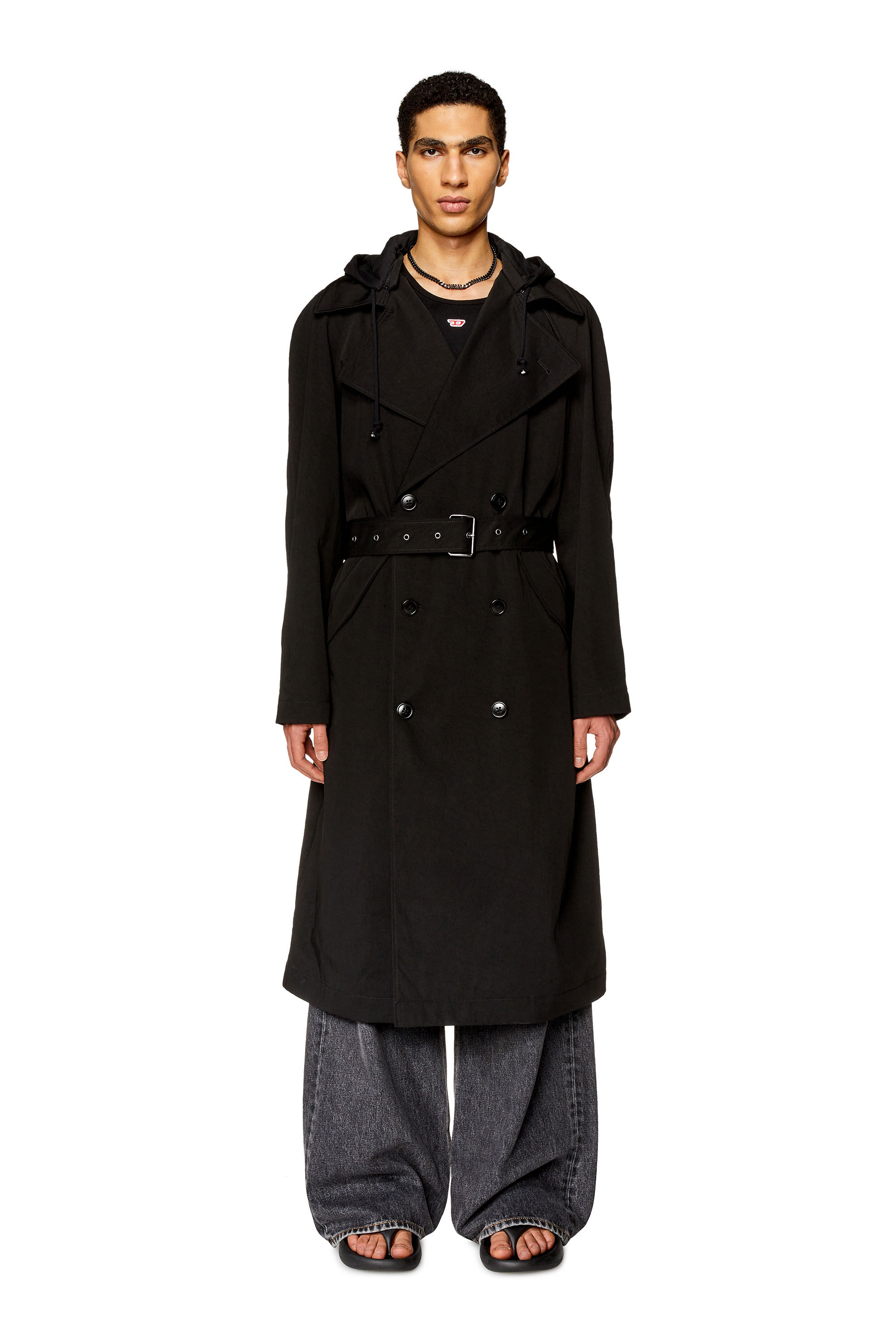 Diesel - J-MATTHEW, Trenca de sarga de nailon con capucha Hombre in Negro - 1