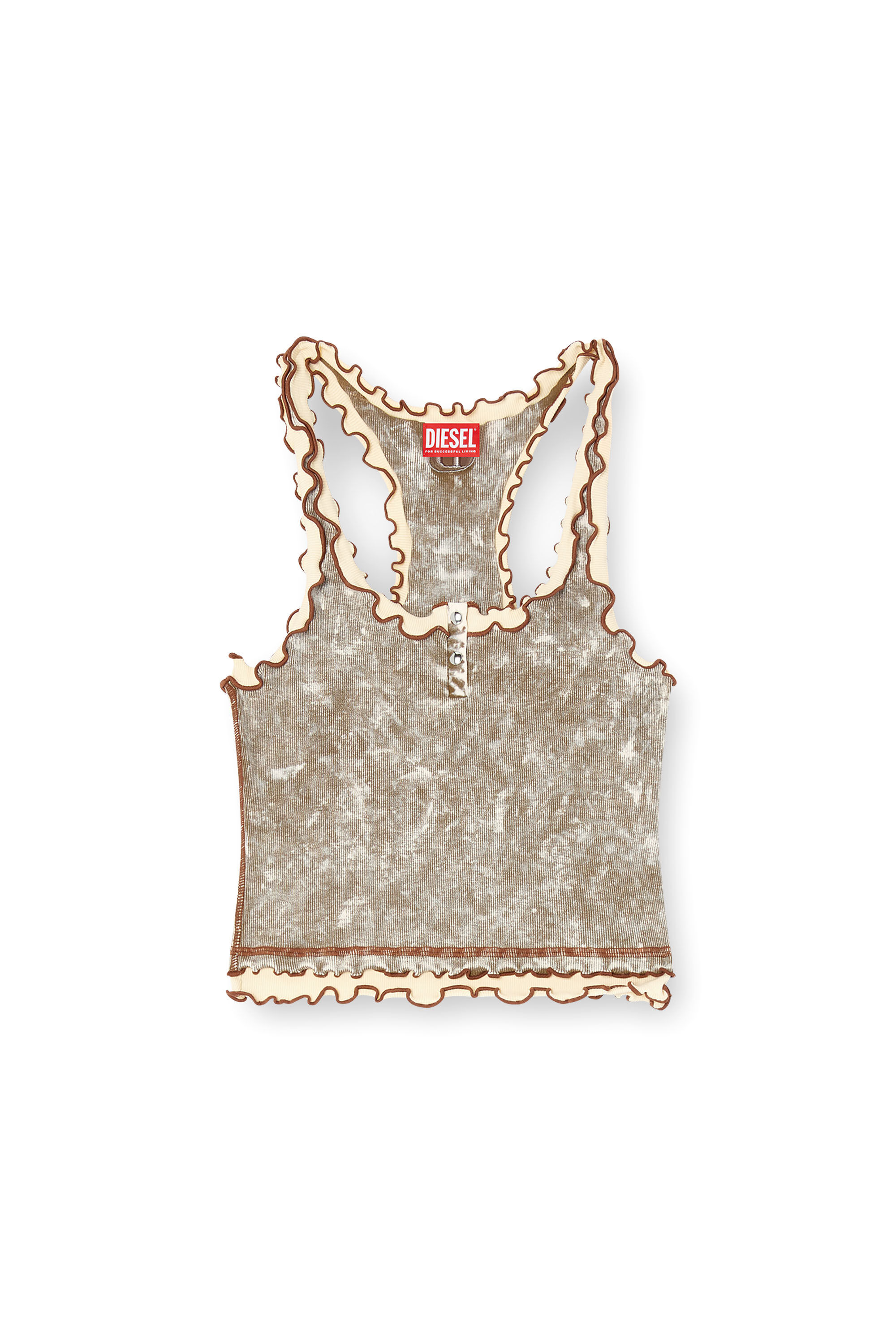 ◆DIESEL◆ T Ilia Q1 Sleeveless T-shirt Olive A171960JQAT5AF Women's Marbled tank top with ruffles | Green | Diesel