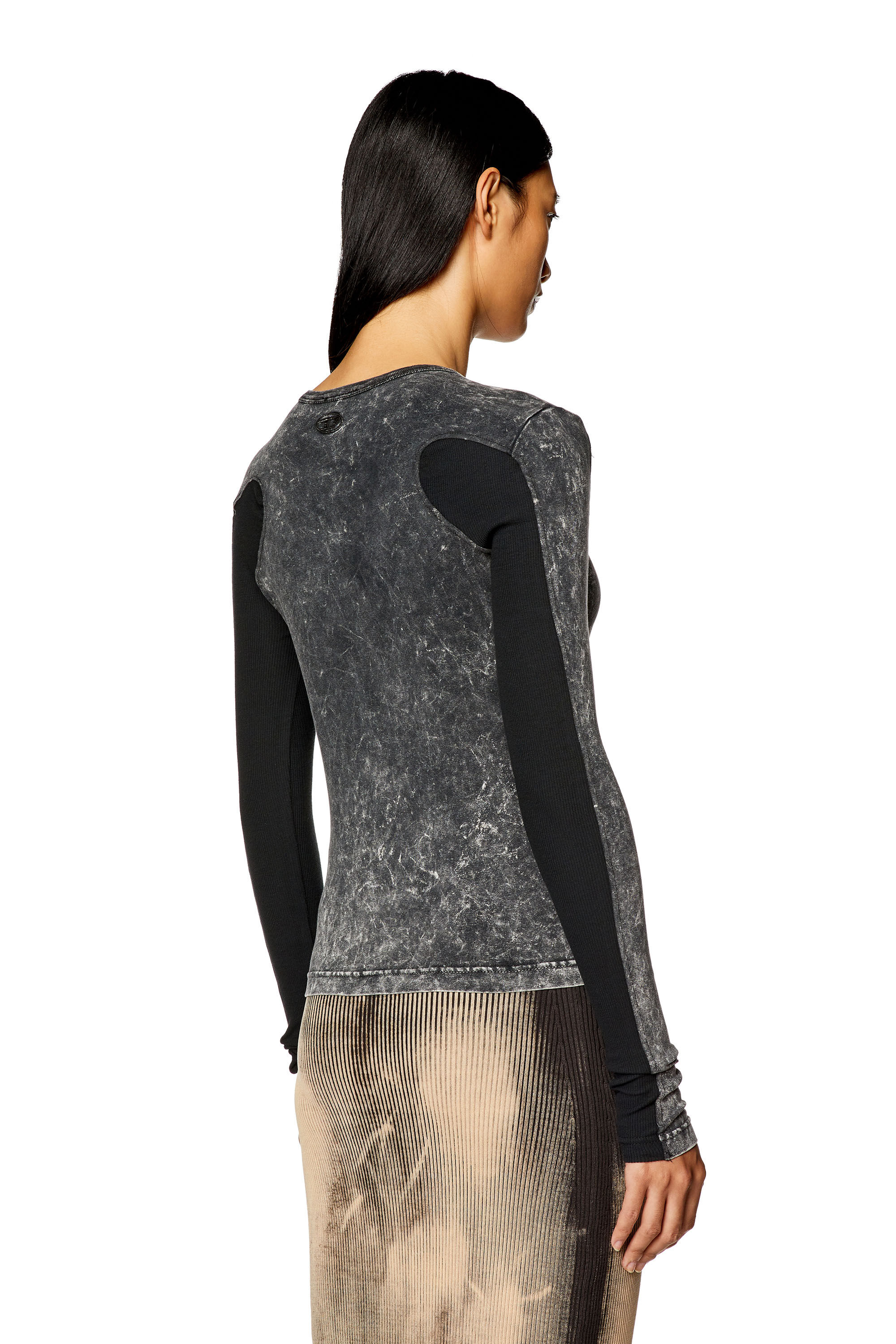 Women's Marbled top with ribbed sleeves | Black | Diesel