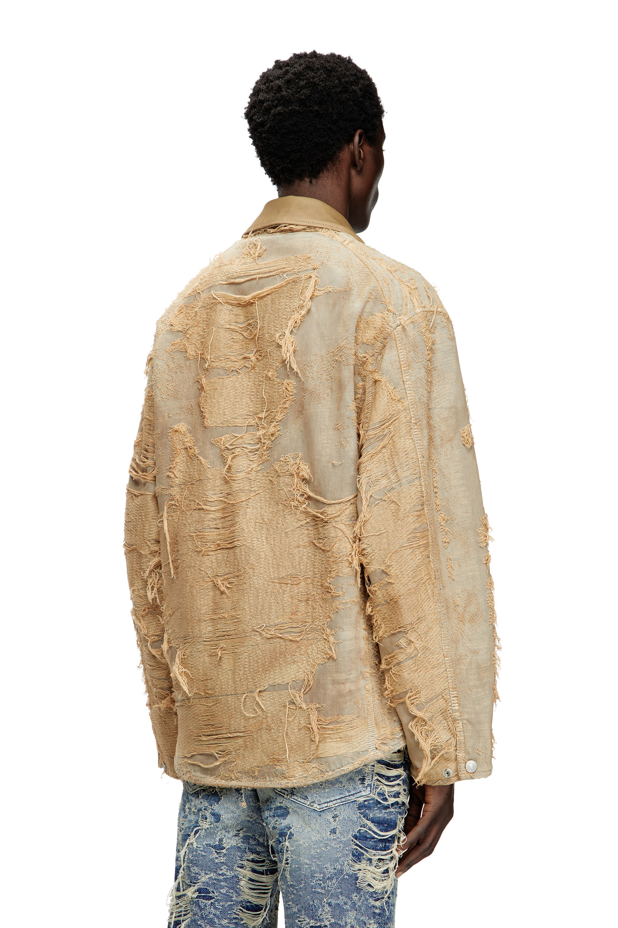 定番の冬ギフト overdyed in Jacket Men's floating-thread Diesel | Brown | denim ジャケット・アウター