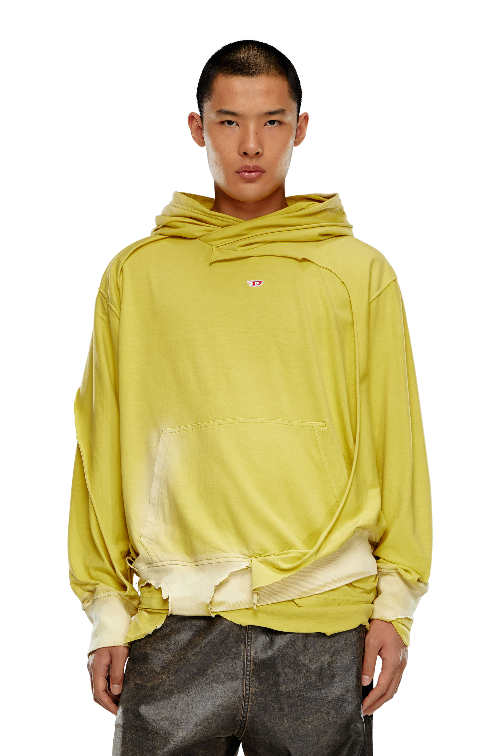 Men s Hoodie with destroyed peel off effect Yellow Diesel
