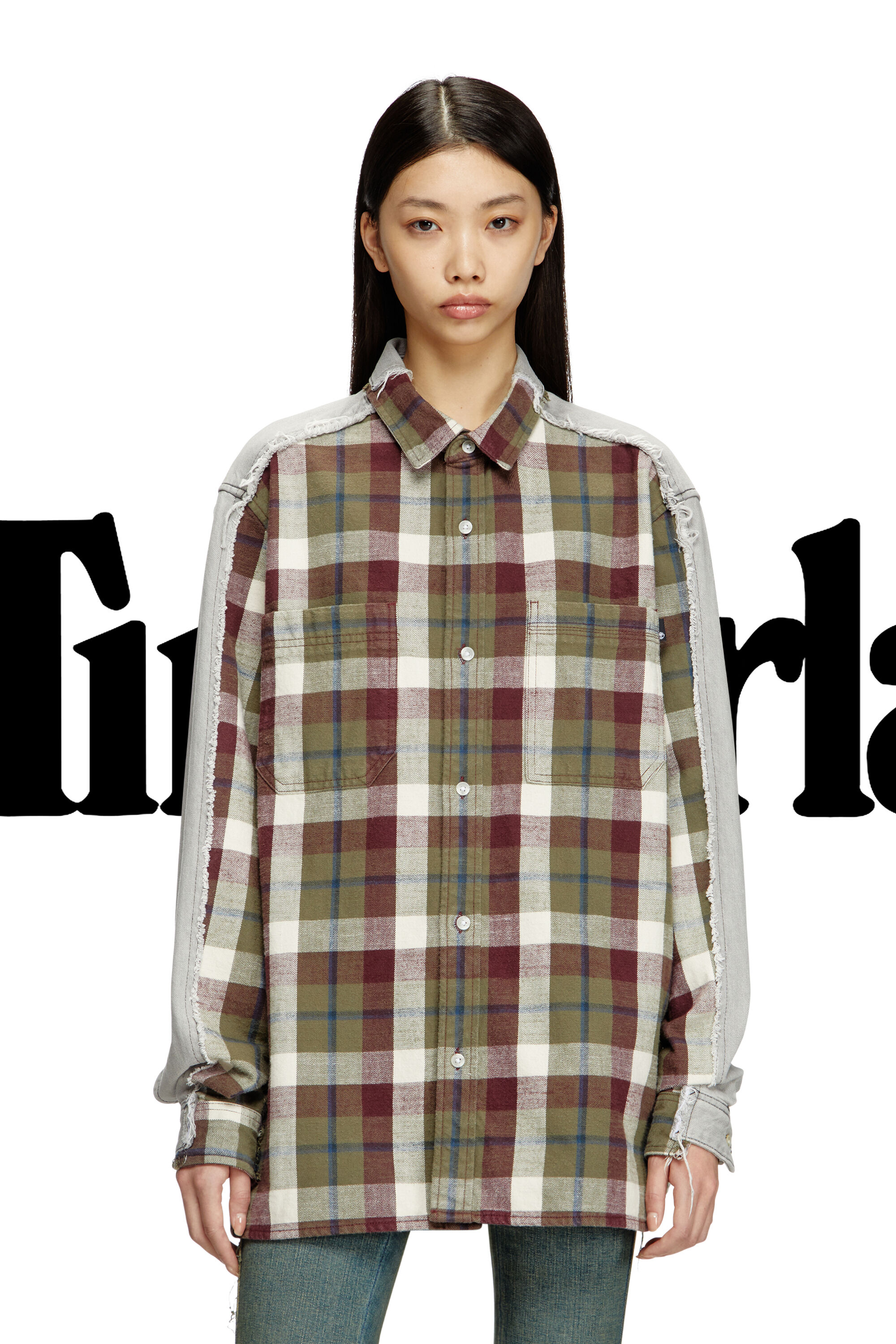 Diesel - Shirt Diseloves 8B, Unisex's Check and bleach-effect denim shirt in Red/Grey - 4
