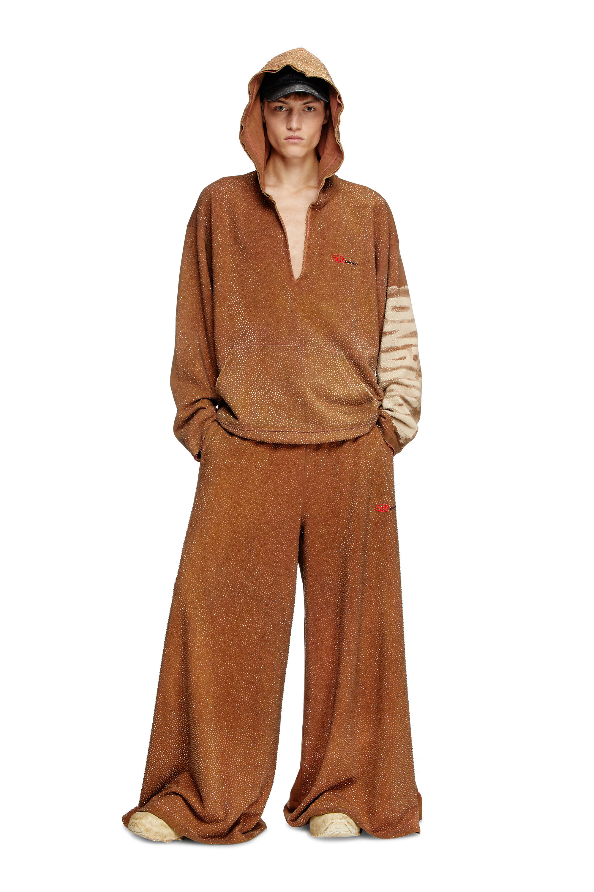 Women's Wide-leg sweatpants with crystals | Brown | Diesel