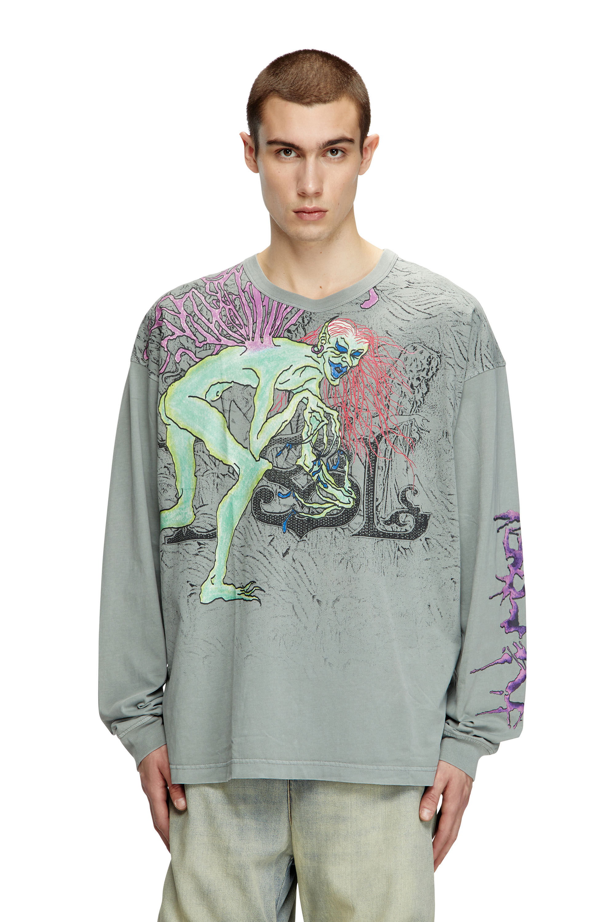 Men's Long-sleeve T-shirt with tattoo graphics | Grey | Diesel Men's Long-sleeve T-shirt with tattoo graphics | Grey | Diesel