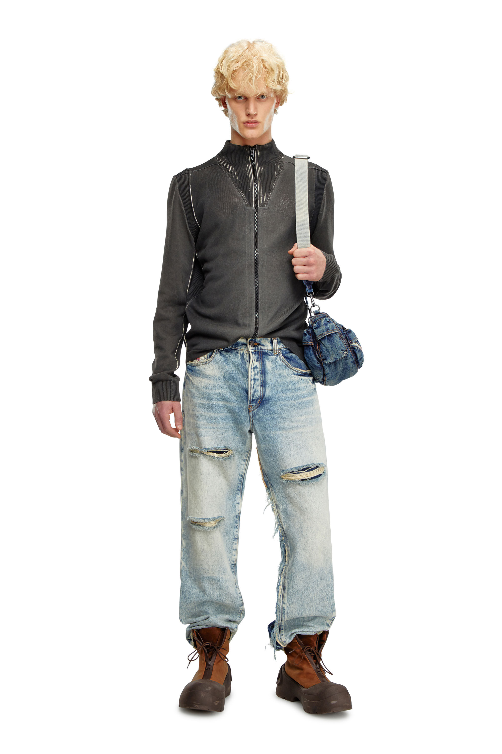 Men's Zip cardigan in treated cotton | Black | Diesel