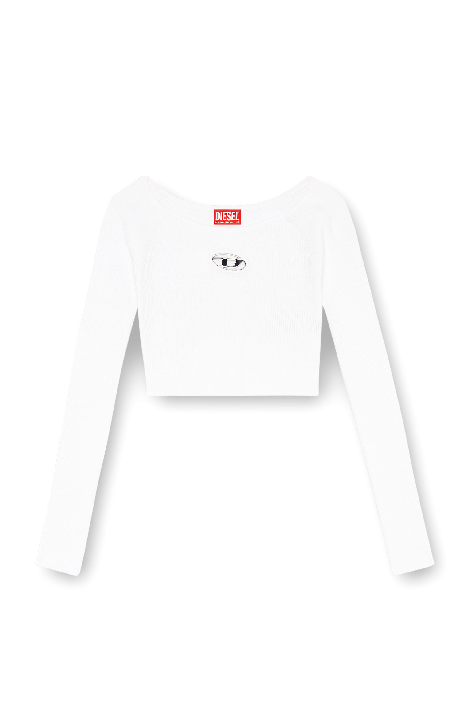 Diesel - M-VERA-LS, Top con escote de hombros descubiertos de tejido en canalé Mujer in Blanco - 2