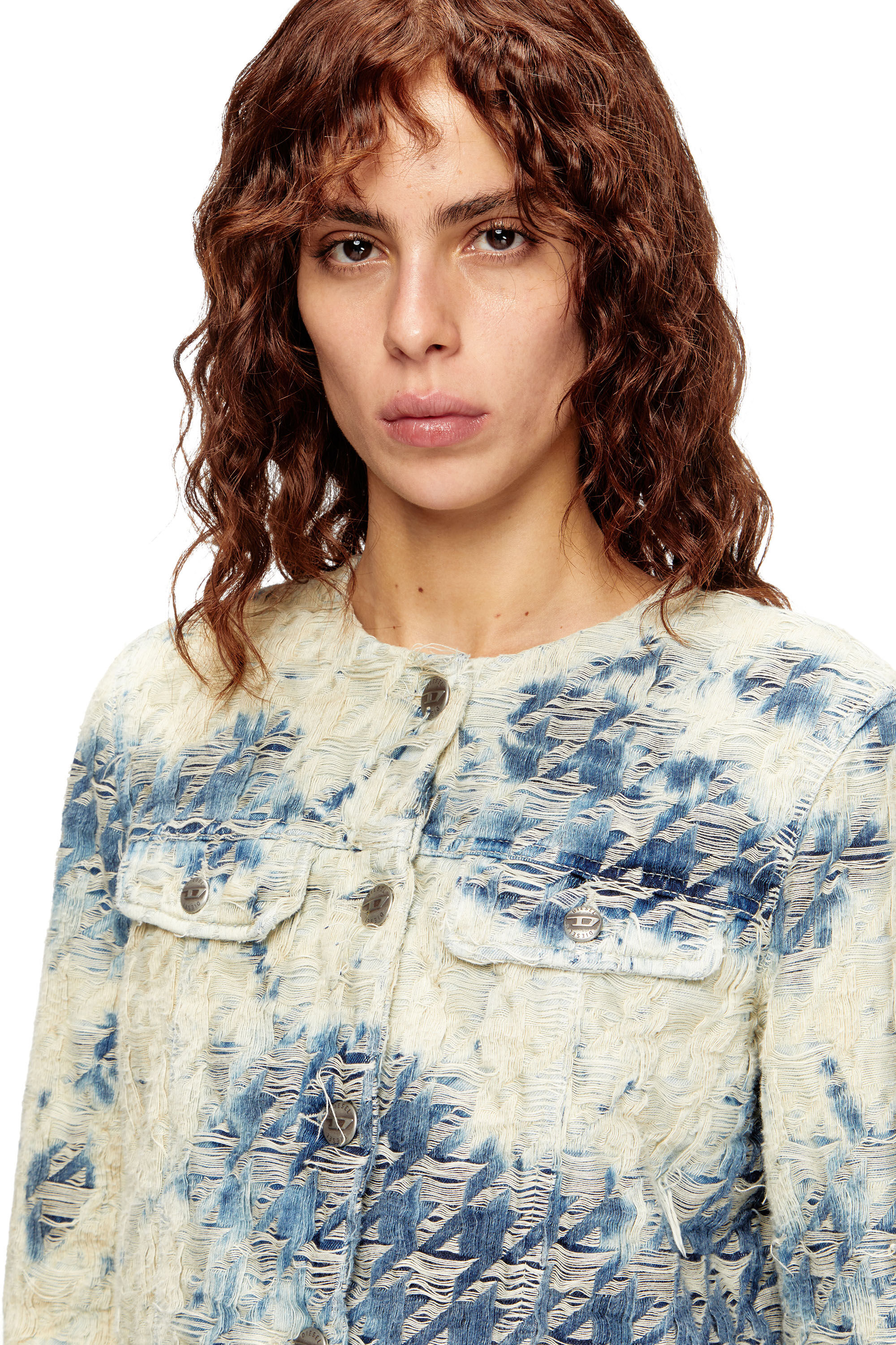 Diesel - DE-GRAFY-FSH, Chaqueta en tejido denim con tejido de pata de gallo Mujer in Multicolor - 4