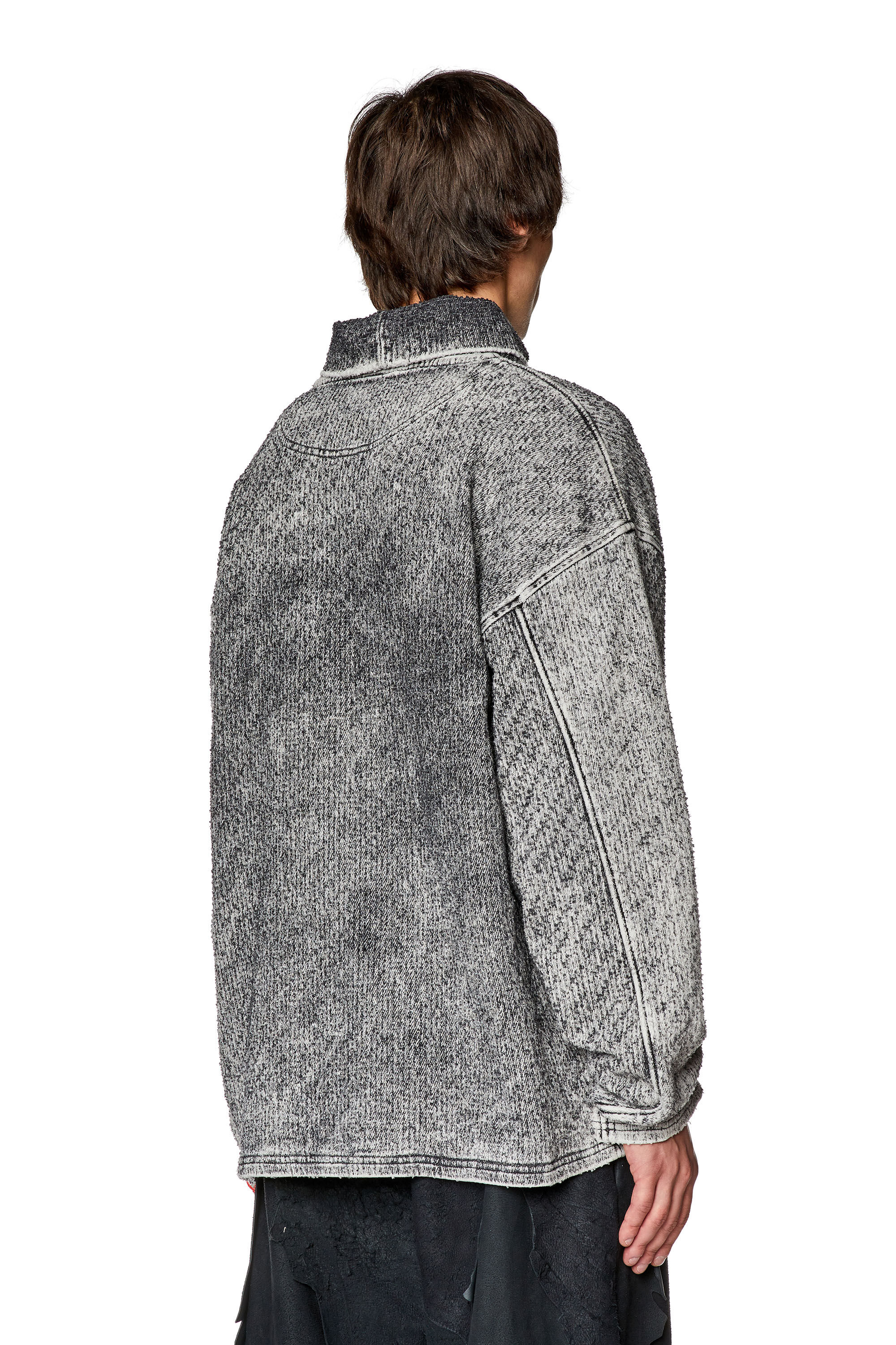 Diesel - D-NLABELCOL-FSD-NE, Man's High-neck sweatshirt in lasered Track Denim in Grey - 4