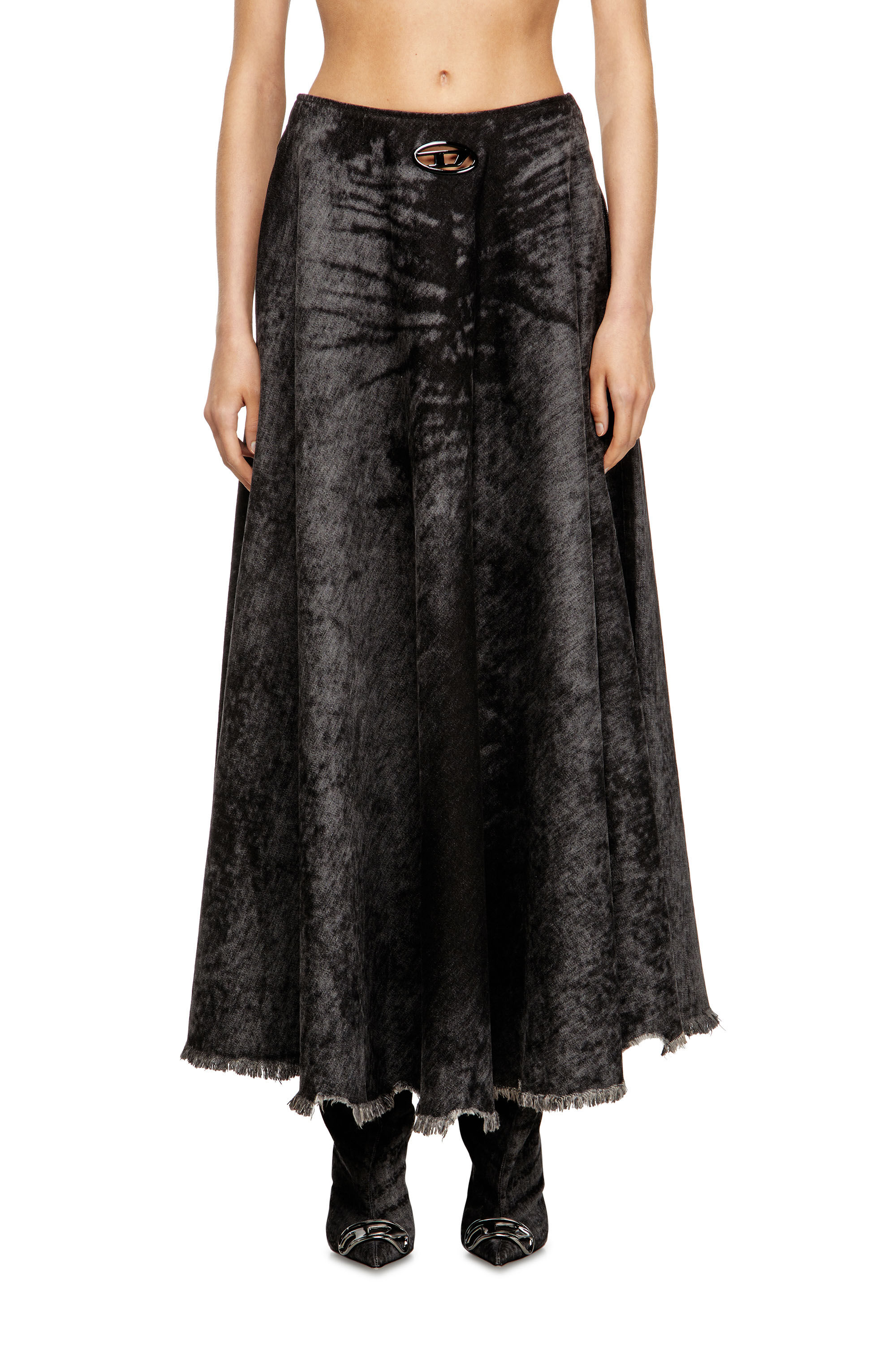 Diesel - DE-HANNIE-FSH, Falda amplia en denim de algodón y cáñamo grabado con láser Mujer in Negro - 3