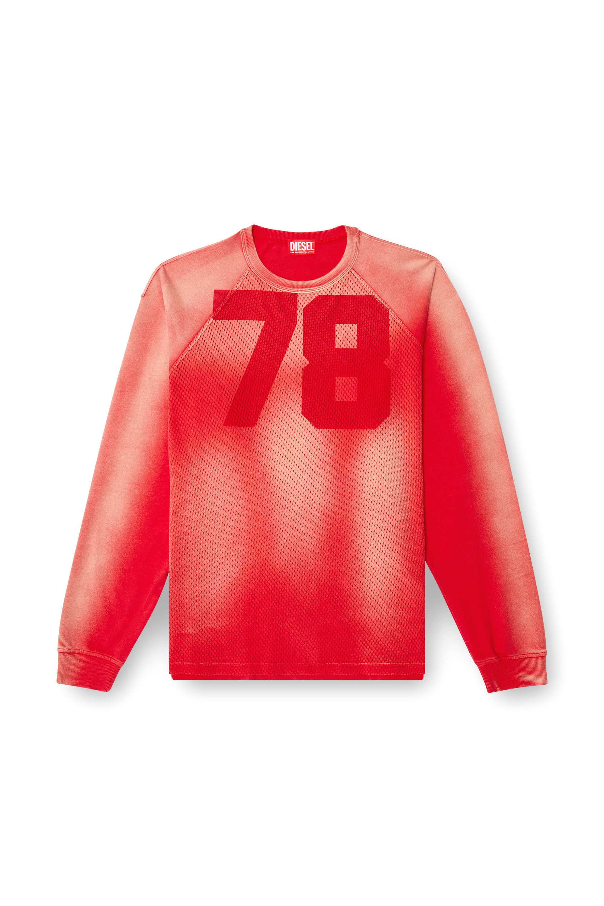 Diesel - T-ROXTER-LS-MESH, Camiseta descolorida de manga larga con parte delantera de malla Hombre in Rojo - 2