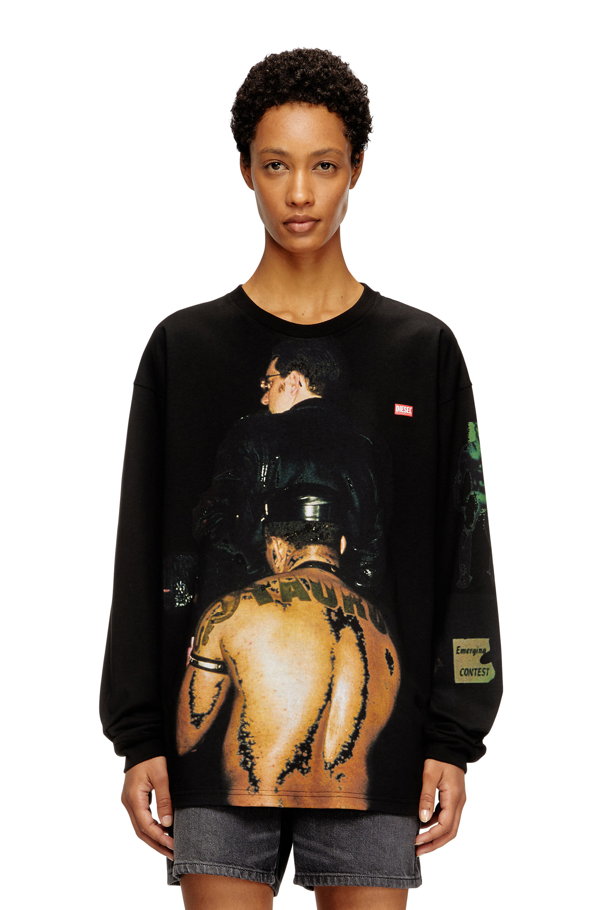 Women's Long-sleeve T-shirt with graphic print | Black | Diesel