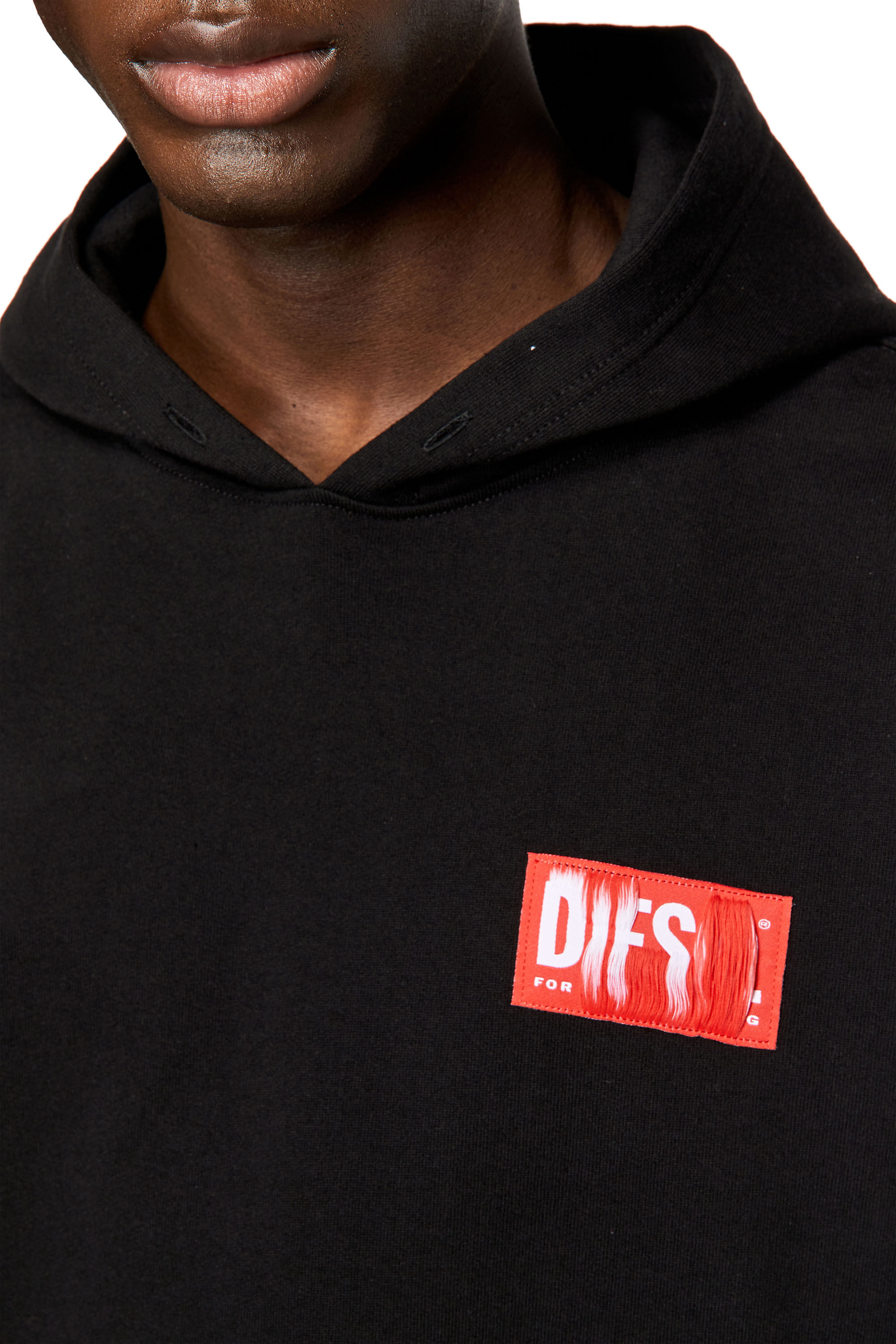 S-NLABEL-HOOD Man: Hoodie with frayed logo patch | Diesel