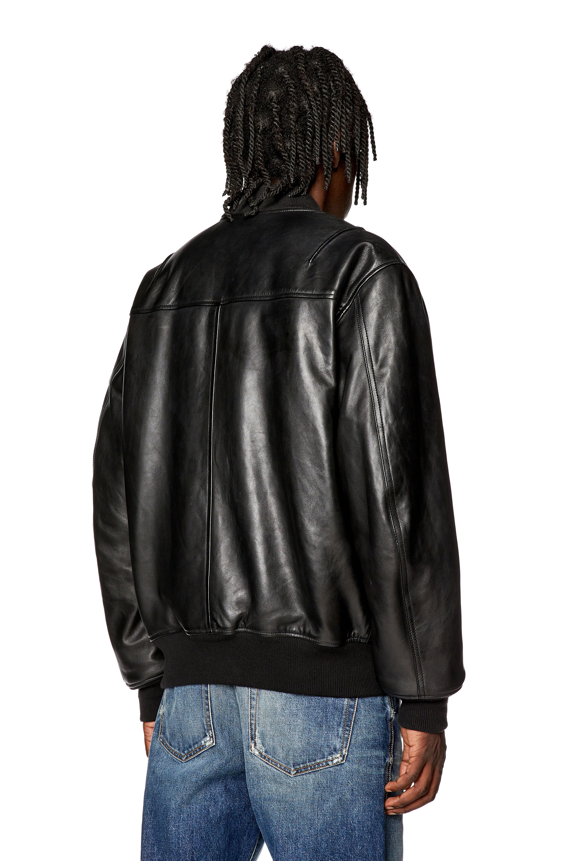 Men's Padded jacket in tumbled leather | Black | Diesel