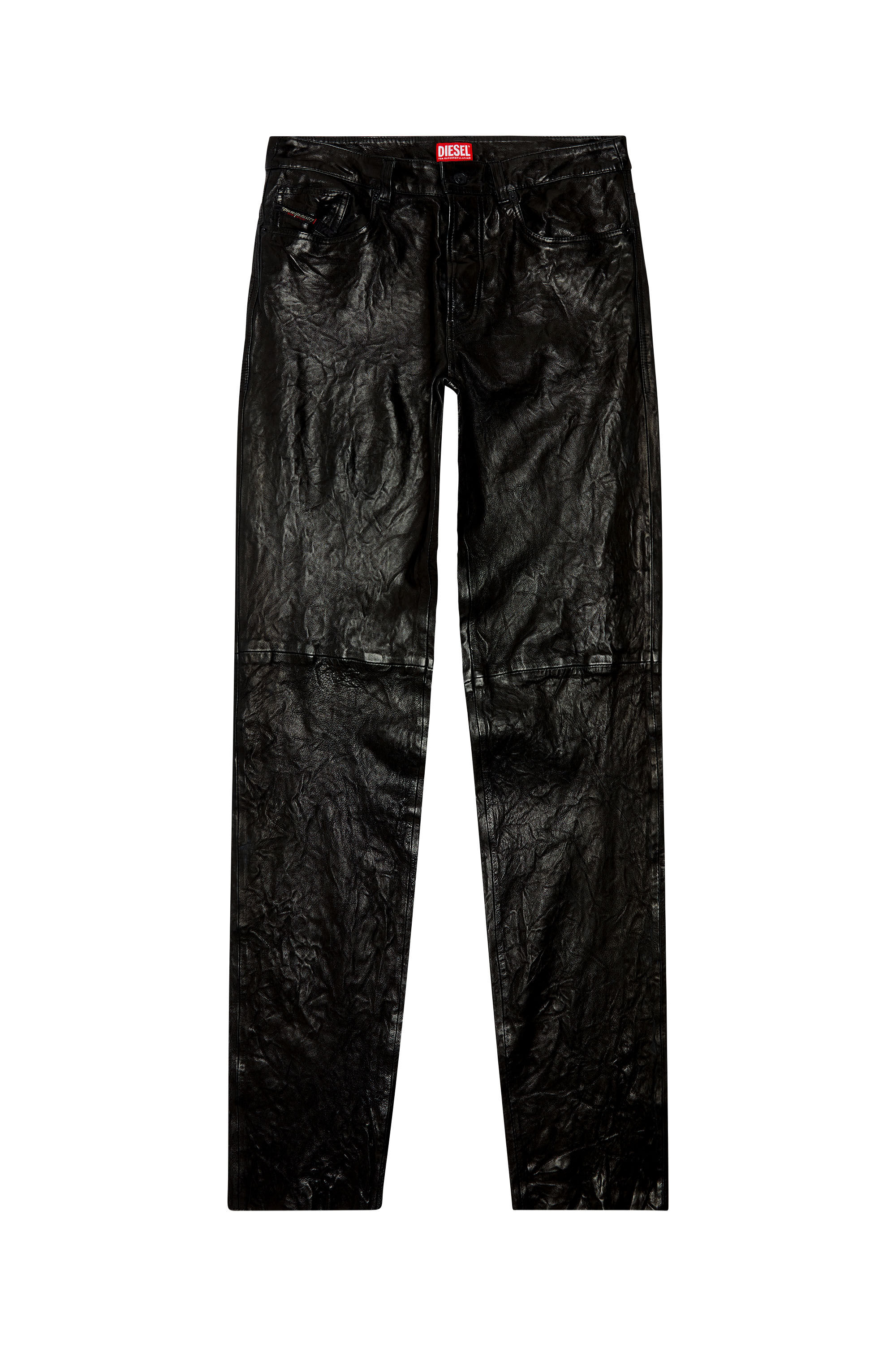 Men s Textured waxed leather pants Black Diesel