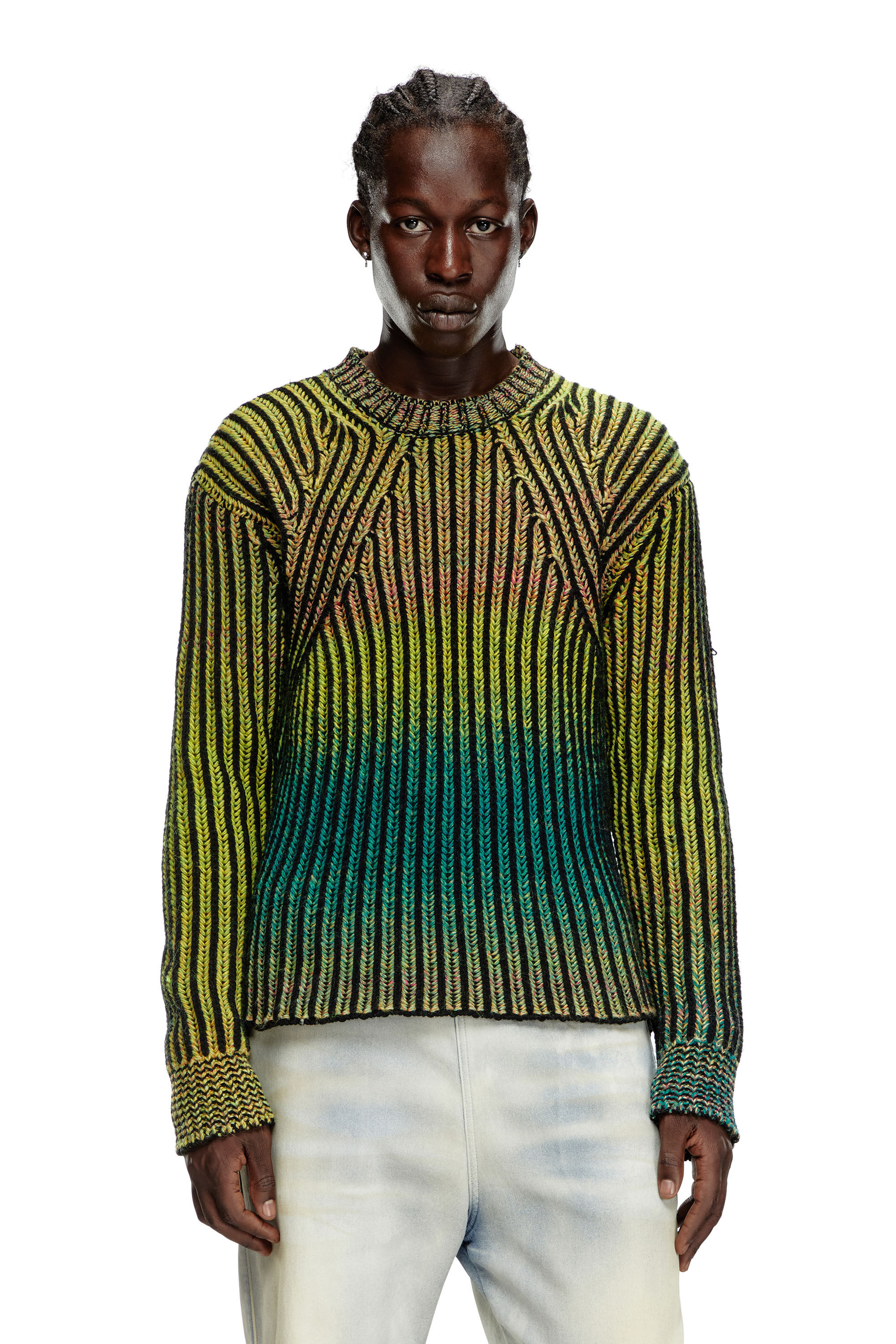 新品 正規品!!  in jumper ribbed Striped Men's wool Diesel | Green | blend トップス