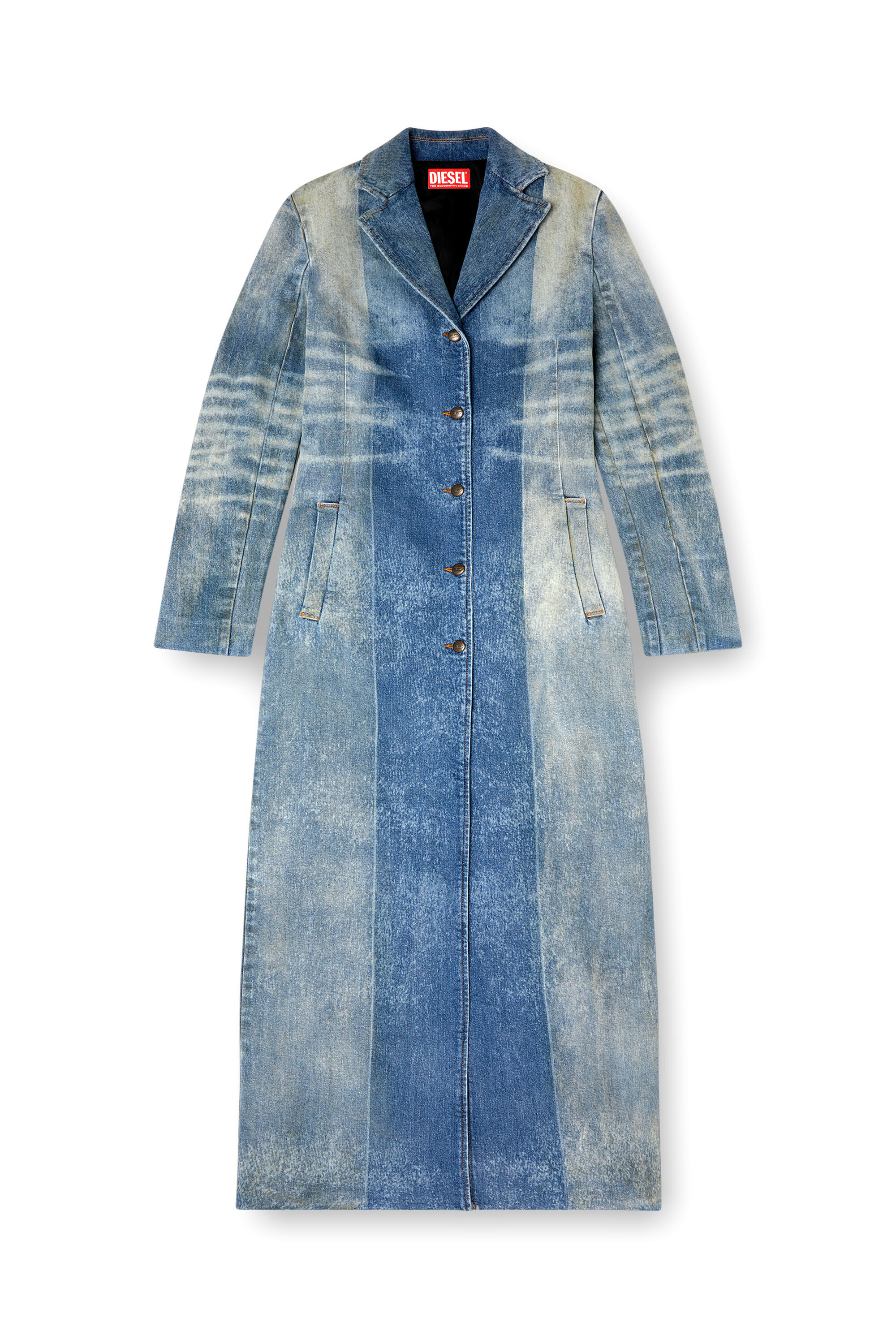 Diesel - DE-LAMOUR-FSF, Woman's Denim coat with solarised folds in Medium blue - 2