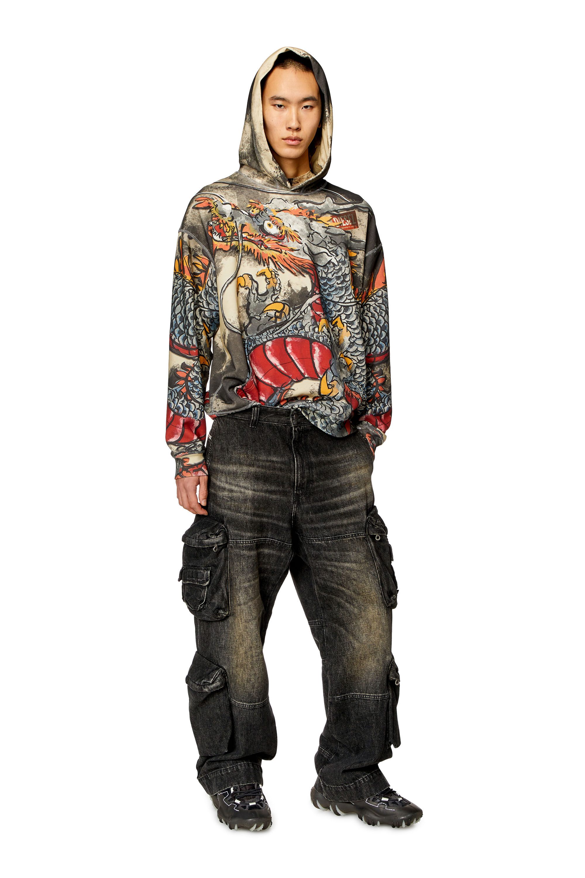 Women s Hoodie with Dragon print Multicolor Diesel
