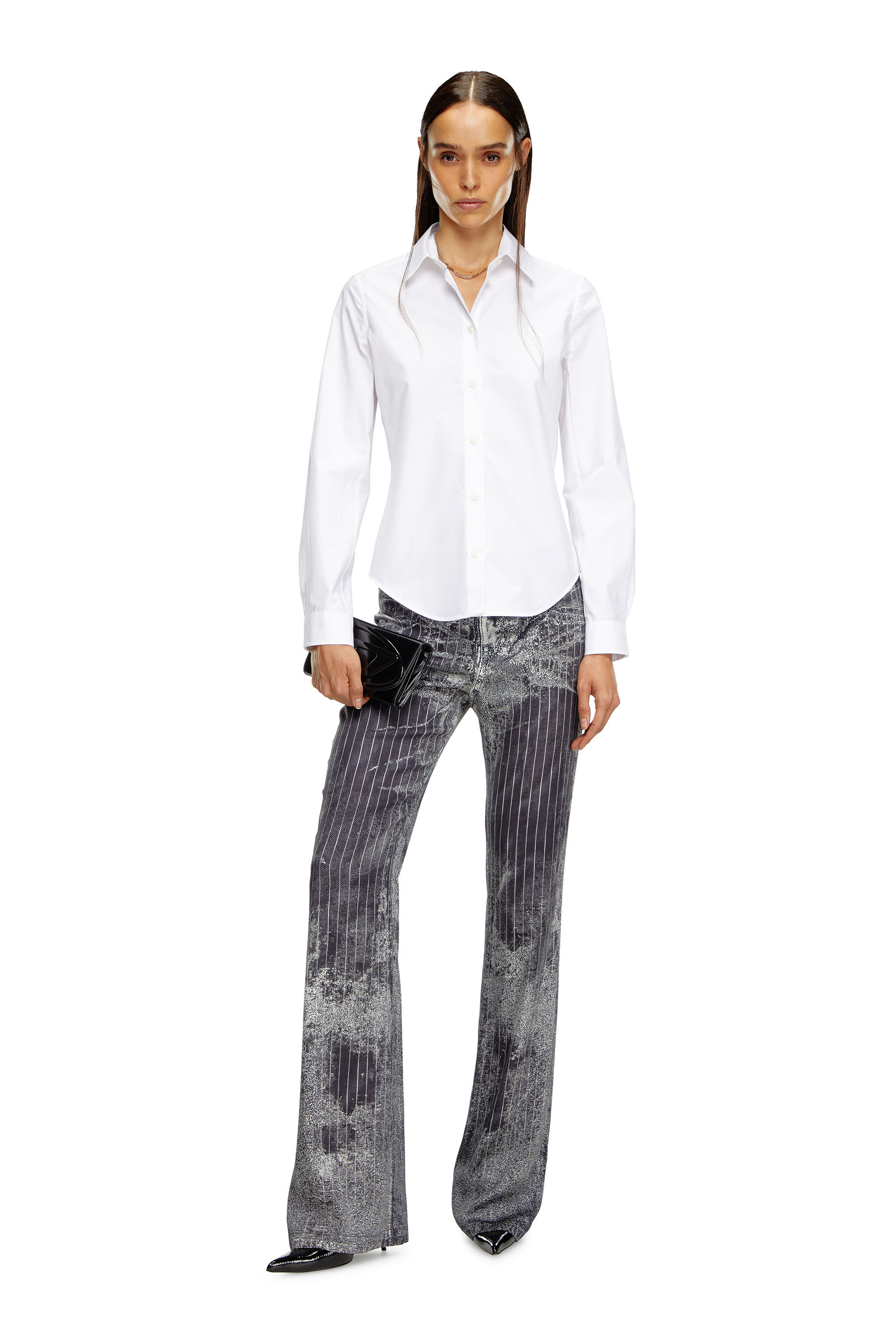 Women's Shirt with logo-embroidered collar | White | Diesel