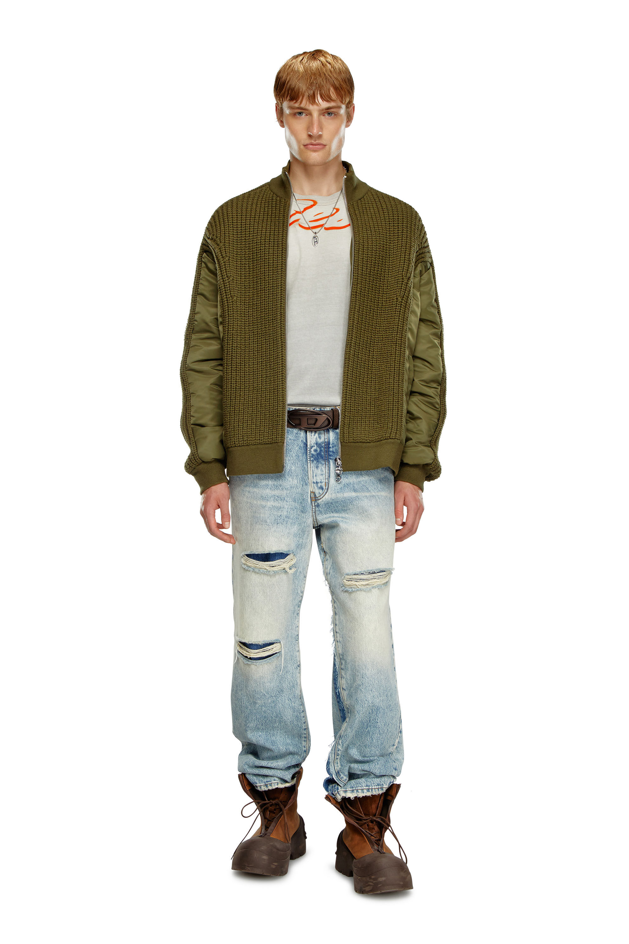Men's Zip-up cardigan in wool and nylon | Green | Diesel