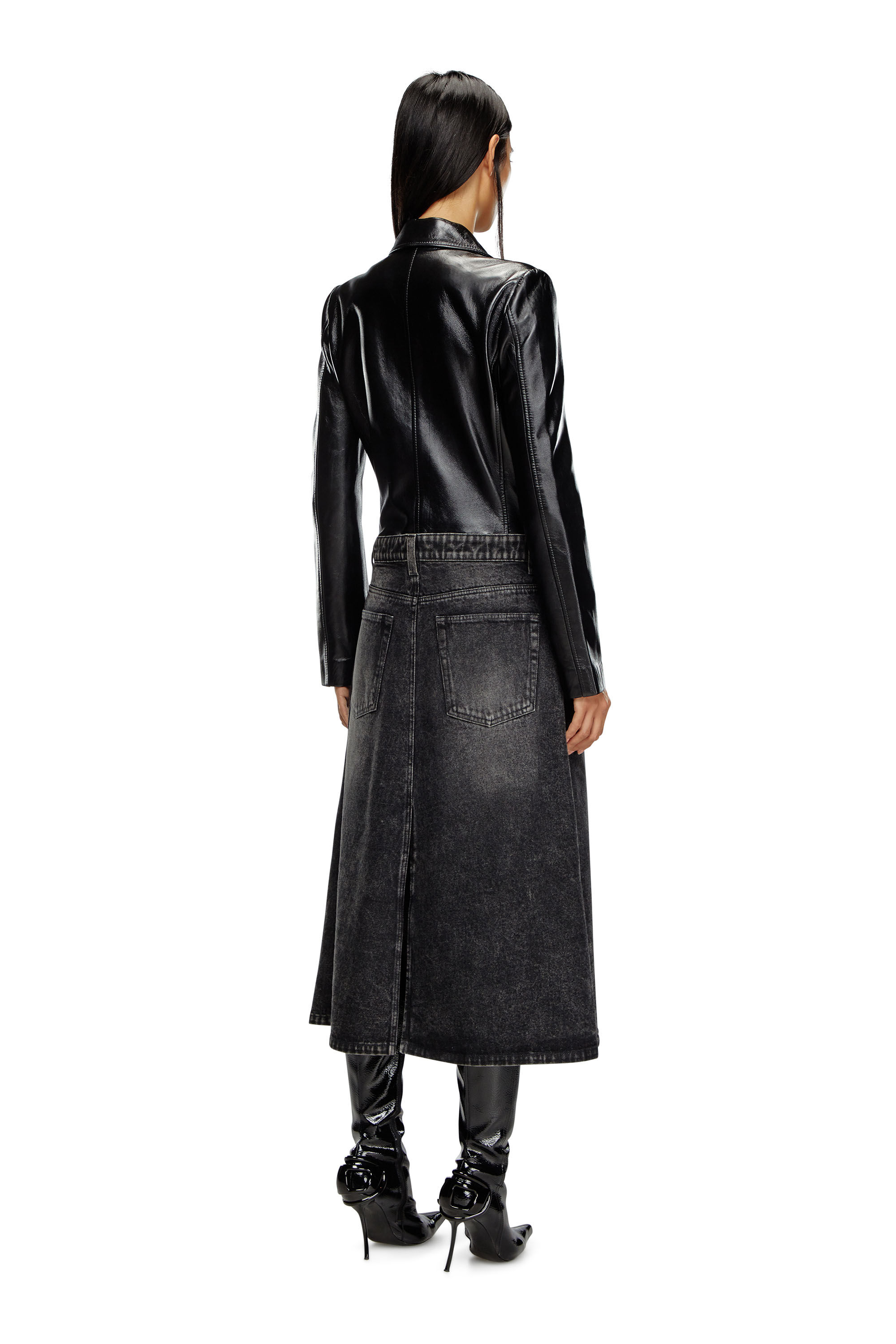 Women s Hybrid coat in denim and leather Black Diesel