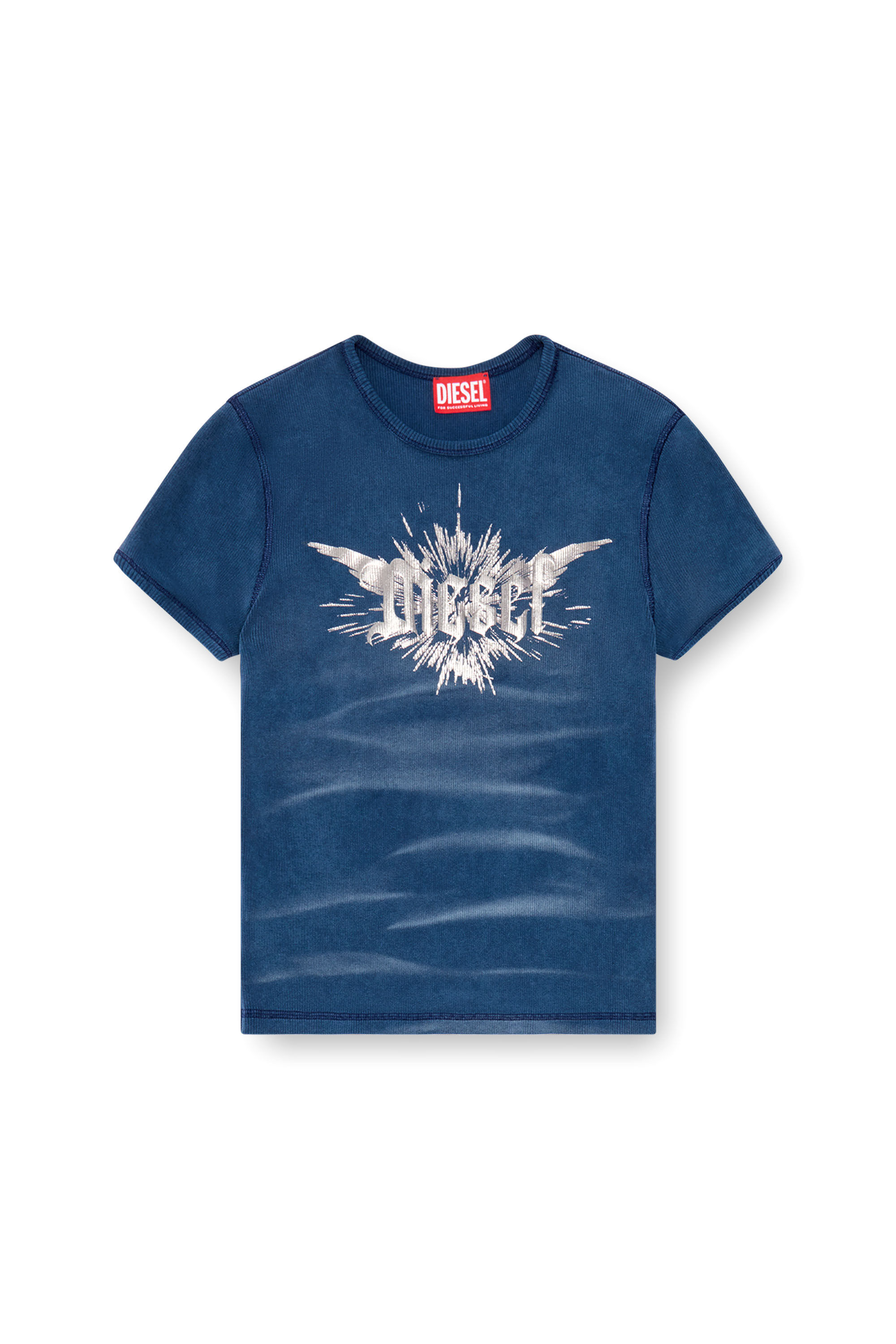 Diesel - T-ELE-LONG-P2, Camiseta con estampado de lámina de Diesel alada Mujer in Azul marino - 2