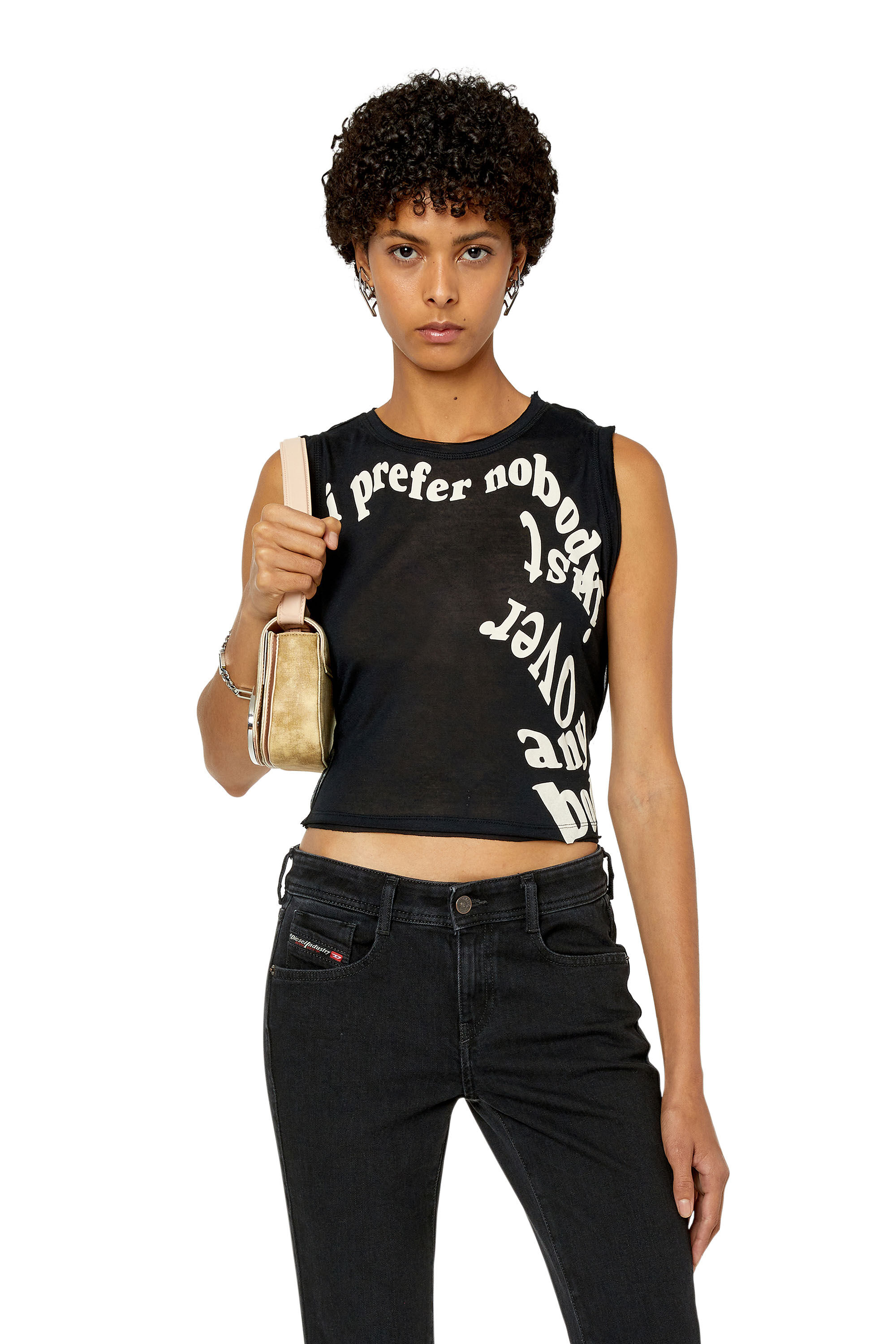Diesel - T-ODY, Camiseta con tirantes de modal y cachemira con estampados en relieve Mujer in Negro - 3