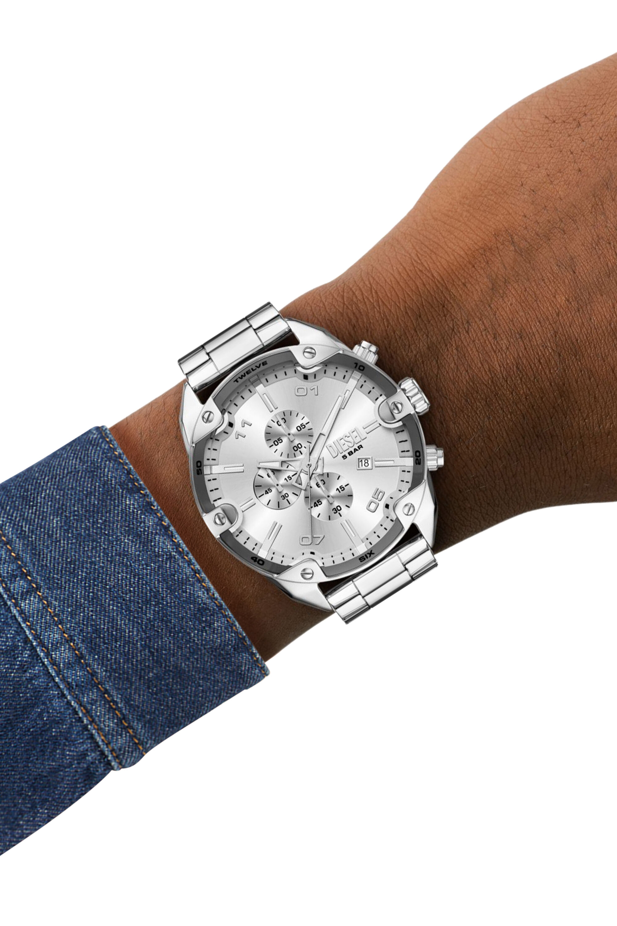 Men's Spiked stainless steel watch | Silver | Diesel