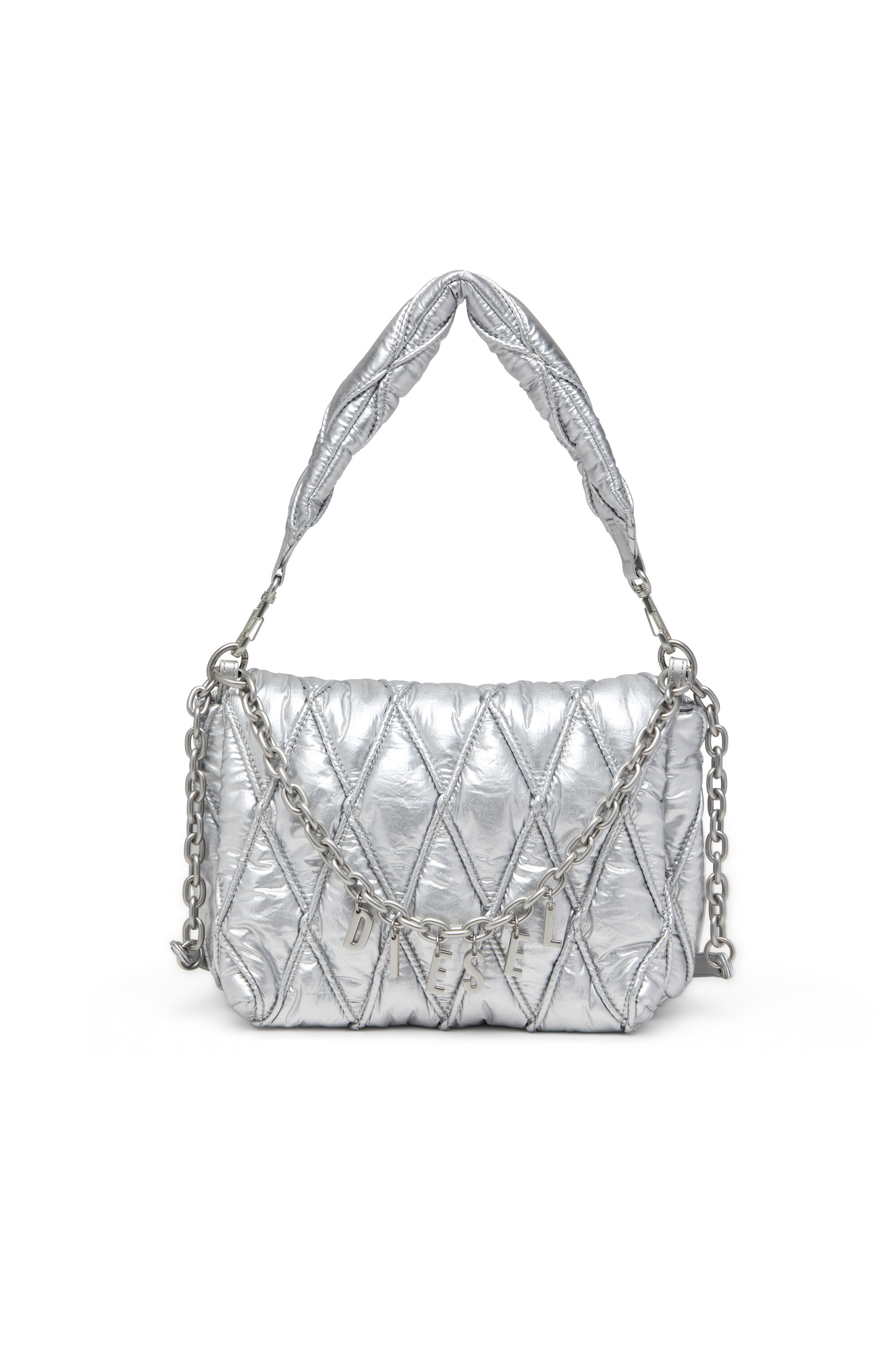 Diesel - CHARM-D SHOULDER M, Charm-D M-Bolso de hombro de nailon metálico Mujer in Plateado - 1