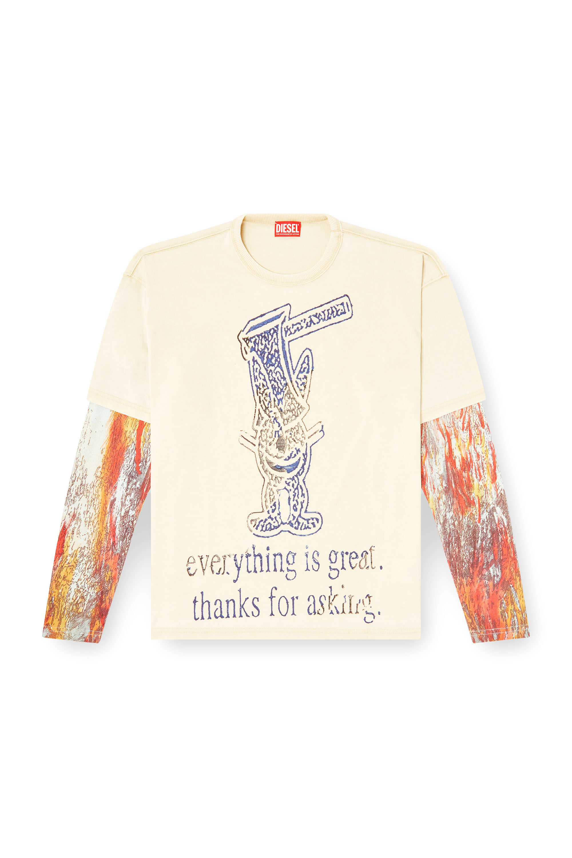Men's Long-sleeve T-shirt with layered effect | Beige | Diesel Men's Long-sleeve T-shirt with layered effect | Beige | Diesel