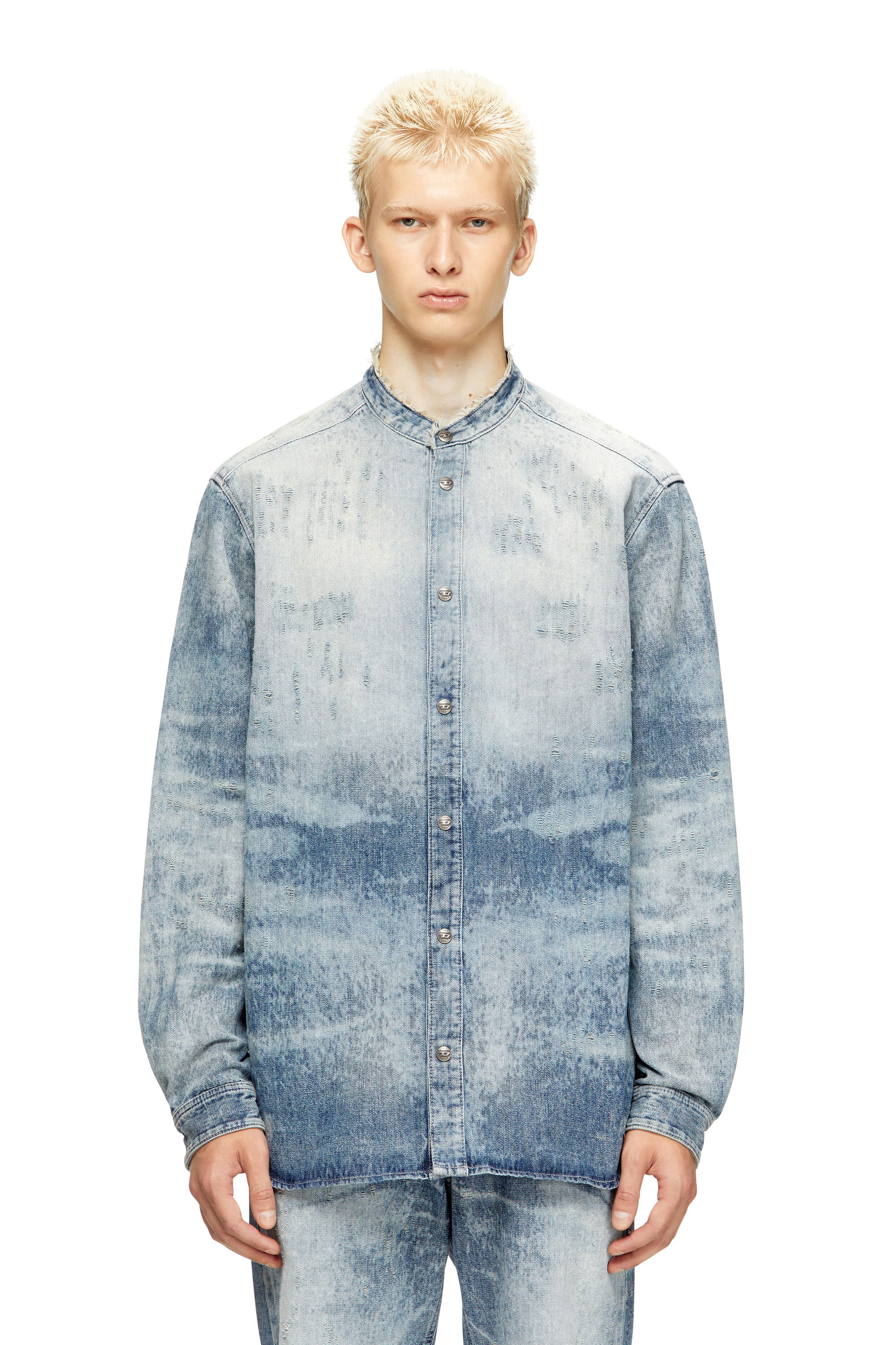 Diesel - D-SIMP-FSH, Camisa en denim desgastado con efecto panal Hombre in Azul marino - 3