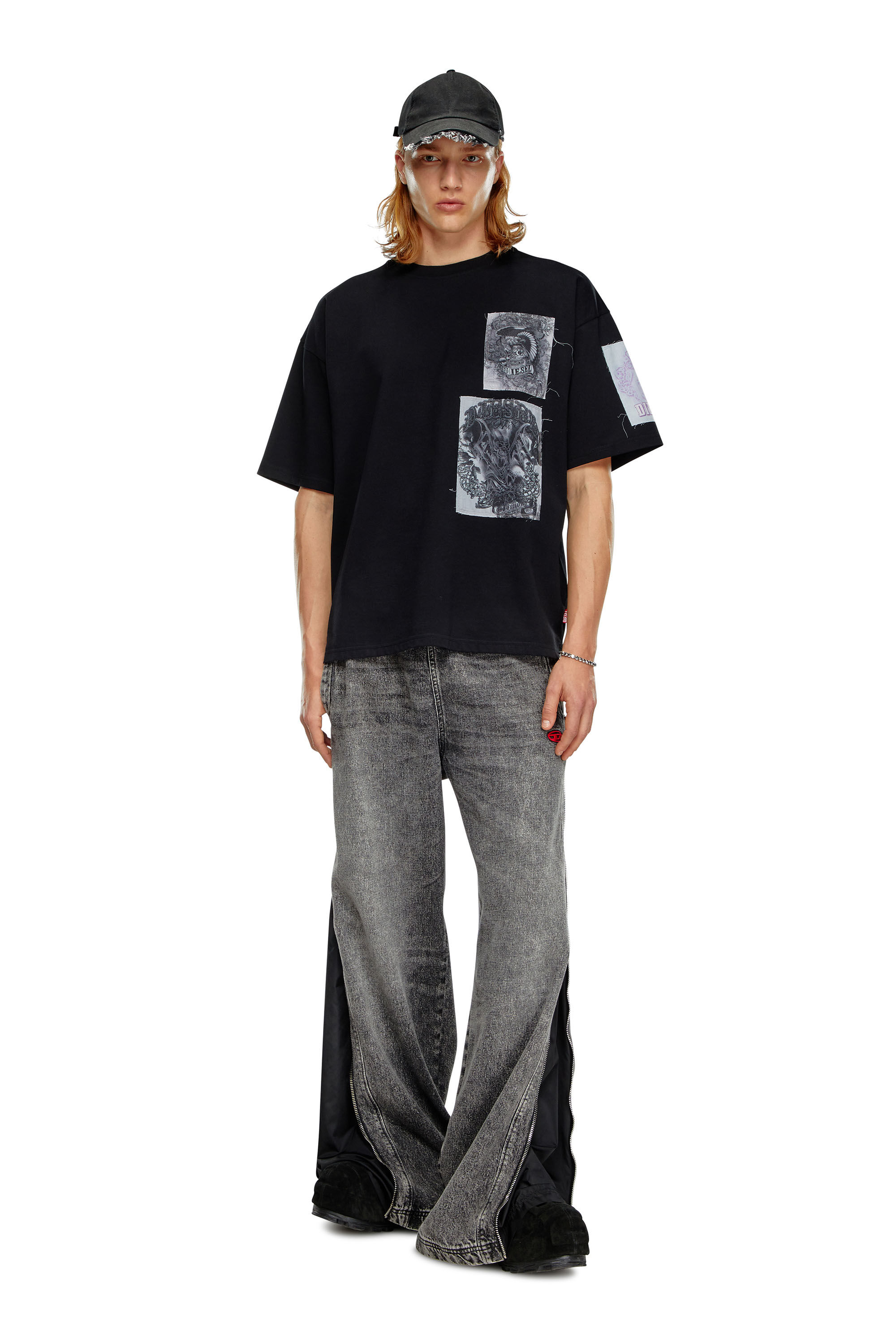 【DIESEL】T-Boxt-Ls-Q10 Men's Long-sleeve T-shirt with printed patches | Black | Diesel