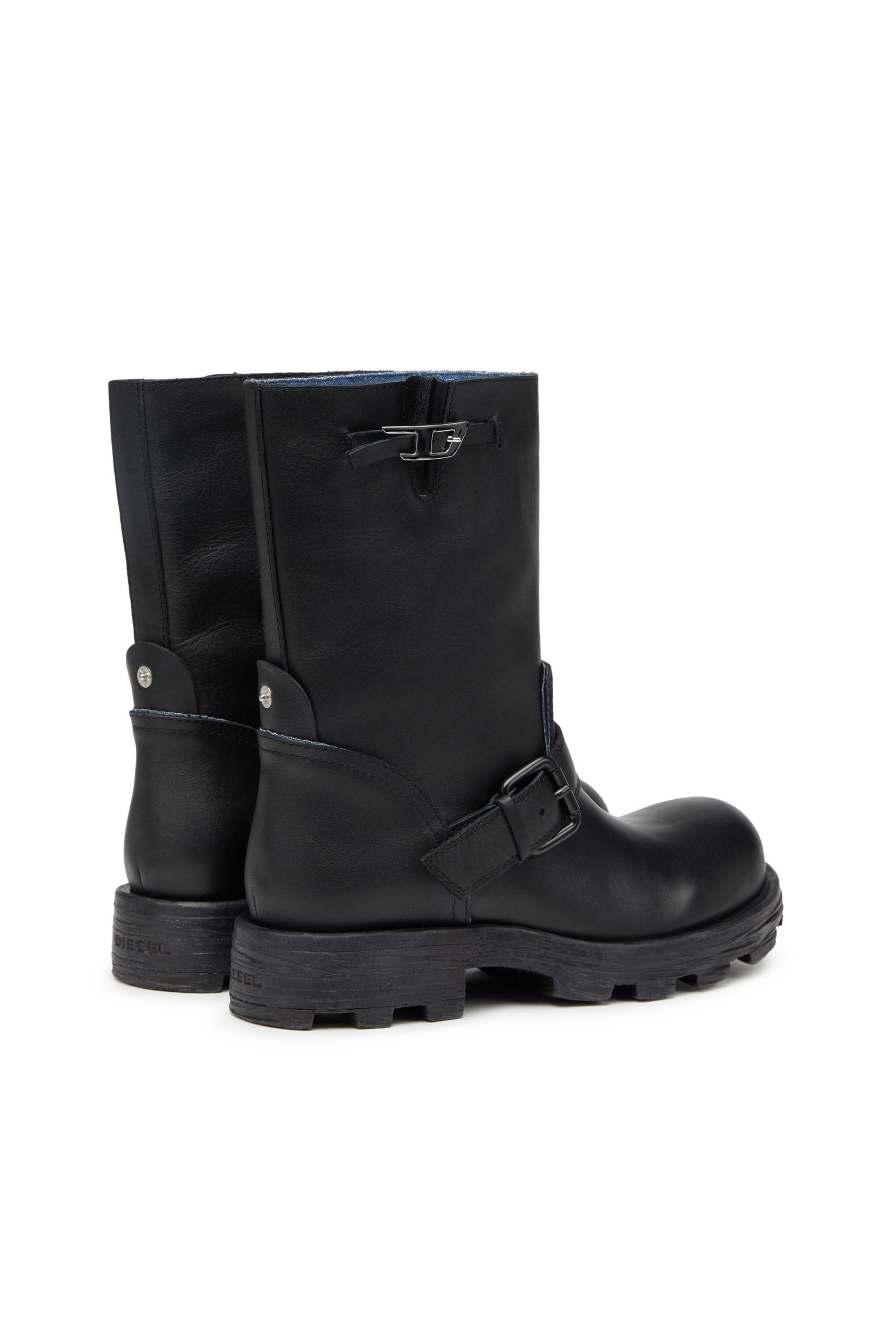 Diesel - D-HAMMER HB W, D-Hammer HB W - Botines de piel con bordes de denim Mujer in Negro - 3