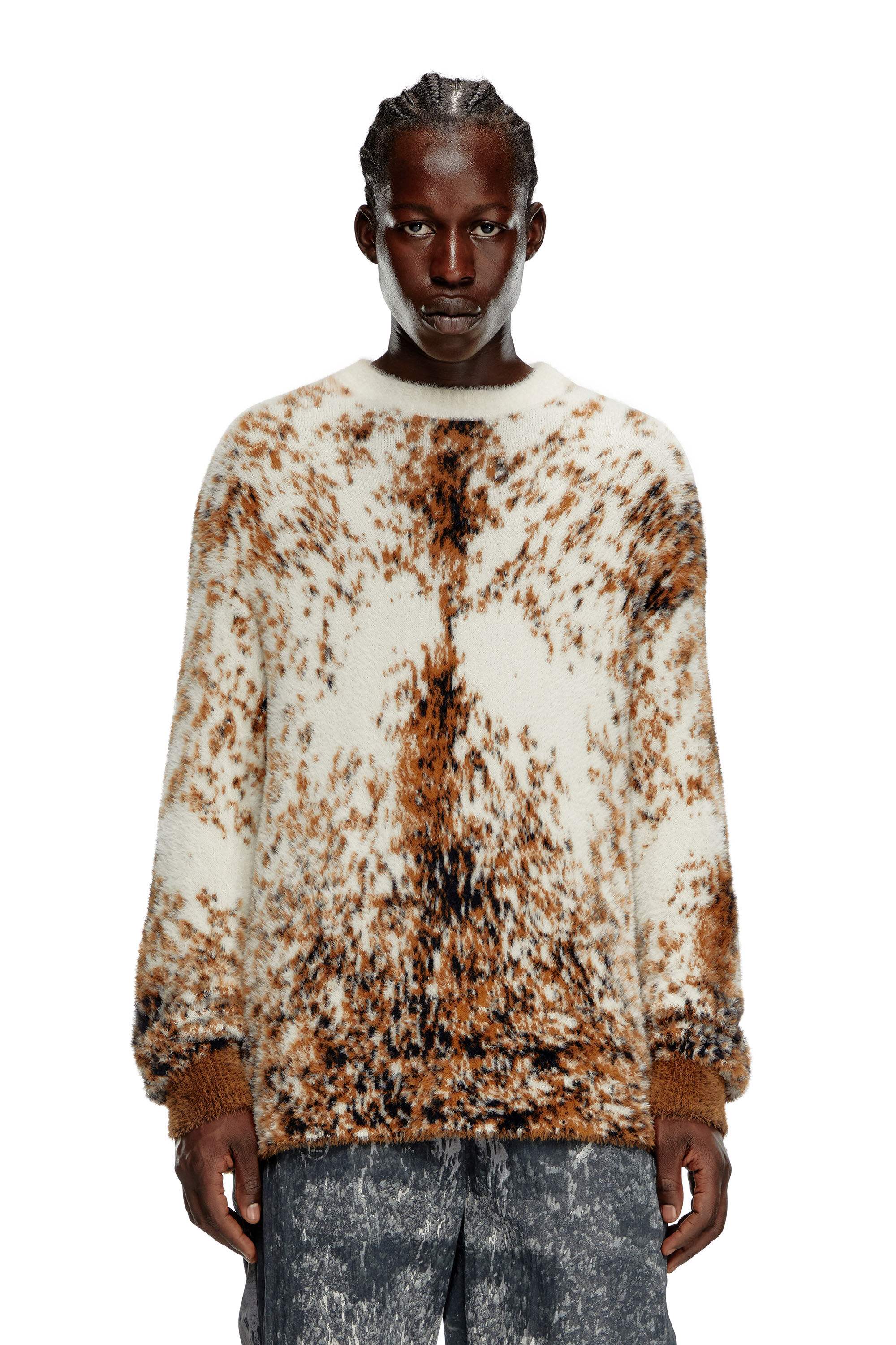 Diesel - K-ITELLO, Man's Fluffy jumper with animalier pattern in Brown - 3