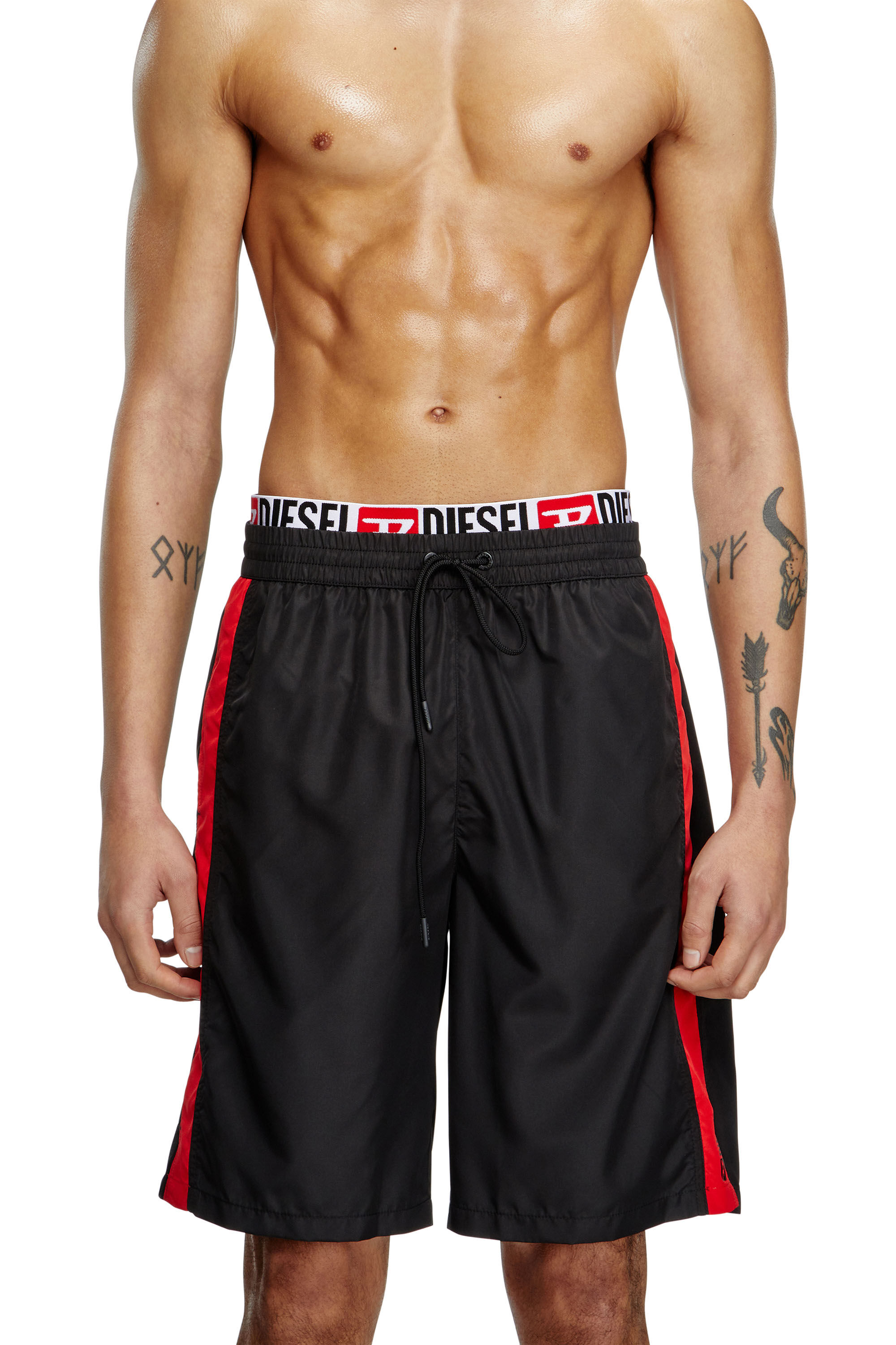 Diesel - DIEGO-53-D-CORE, Man's Board shorts with hybrid waist in Black/Red - 1