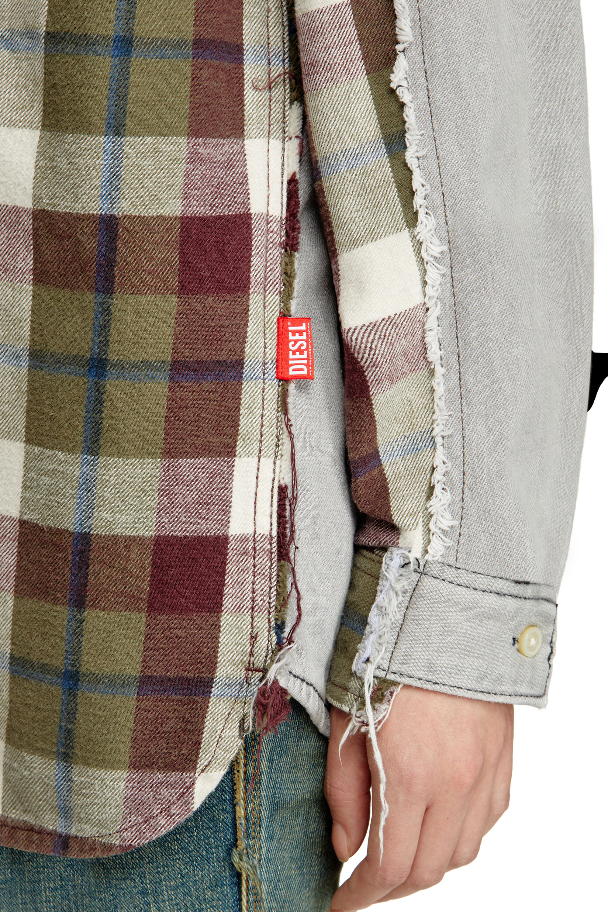 Diesel - Shirt Diseloves 8B, Unisex's Check and bleach-effect denim shirt in Red/Grey - 5