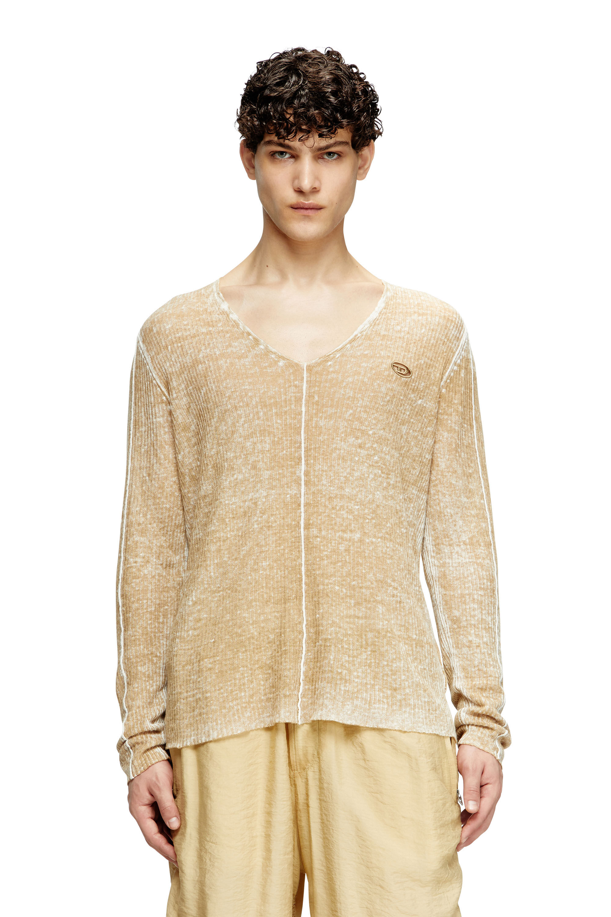 Diesel - K-ROBBEL, Suéter con estampado interno y detalle de contraste Hombre in Beige - 3