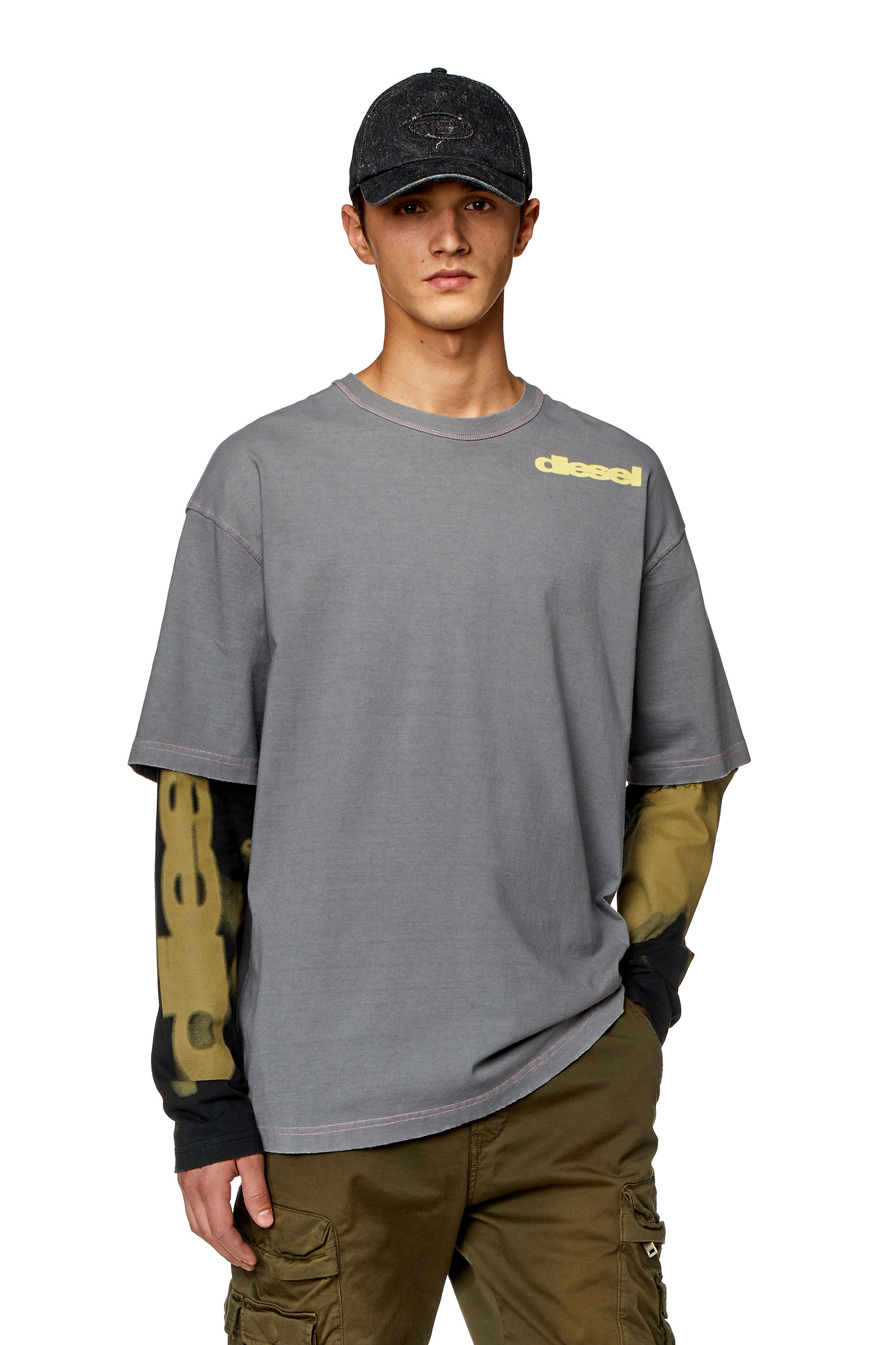 ブランド通販 oversized Men's Layered-effect Diesel | print smudged with top トップス
