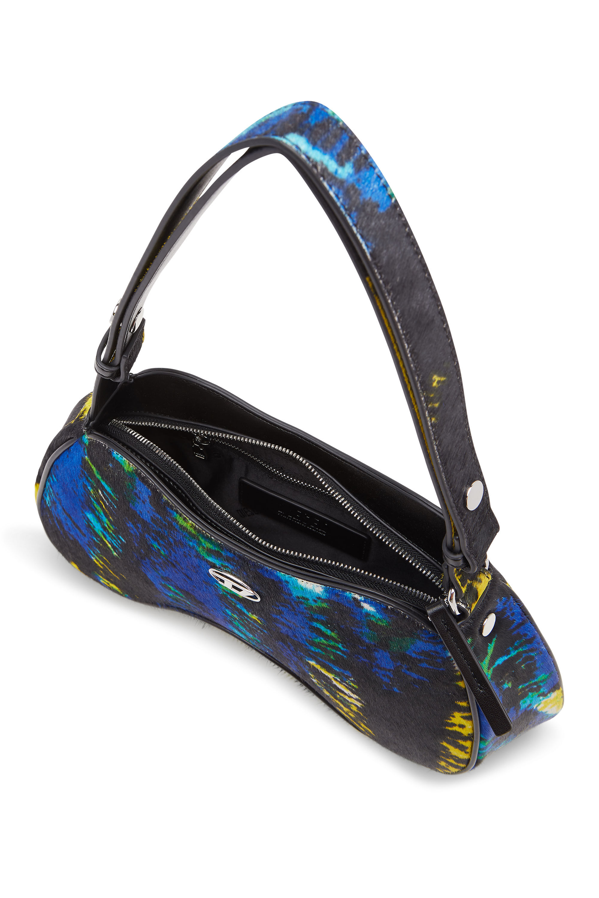 Diesel - PLAY SHOULDER, Woman's Play-Shoulder bag in tiger-print calf hair in Yellow/Blue - 2