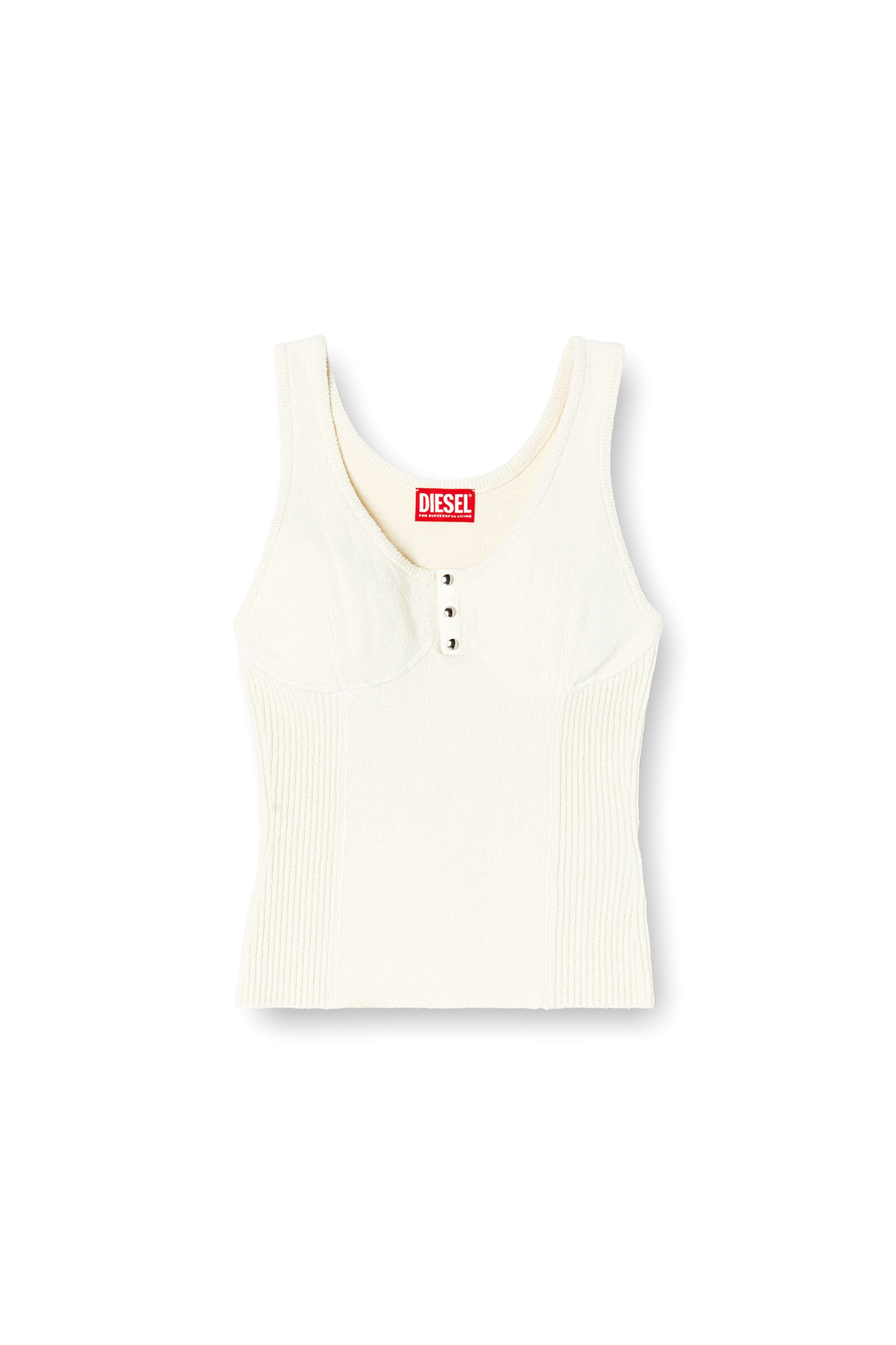 ★DIESEL★ M.Leanne Sleeveless T-Shirt Off White A169040QLAS Women's Knitted tank top with bustier-effect | White | Diesel