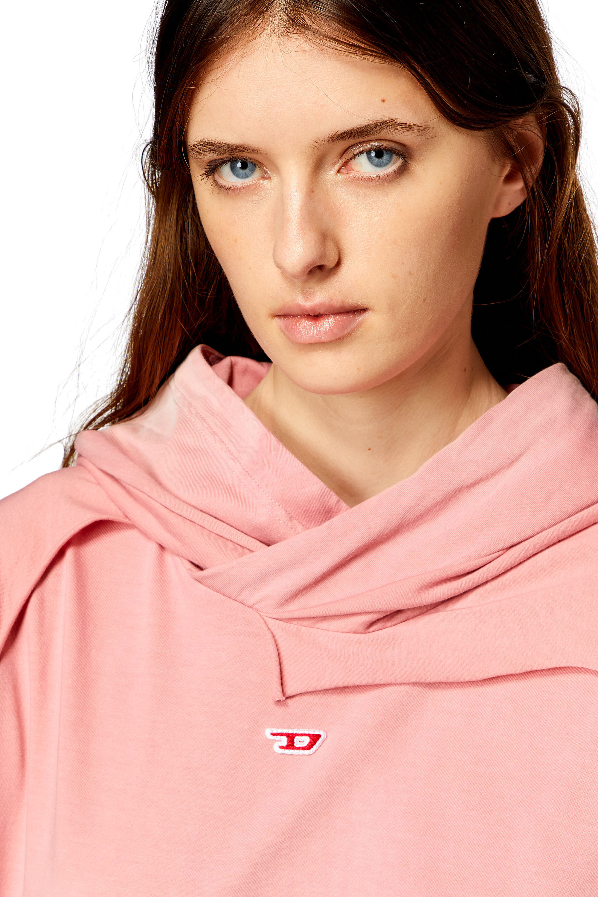 Tシャツ・カットソー DIESEL F MATE HOOD LIGHT PINK A129790KLAH3CI A129790KLAH3CIS Women's Hoodie with destroyed peel-off effect | Pink | Diesel
