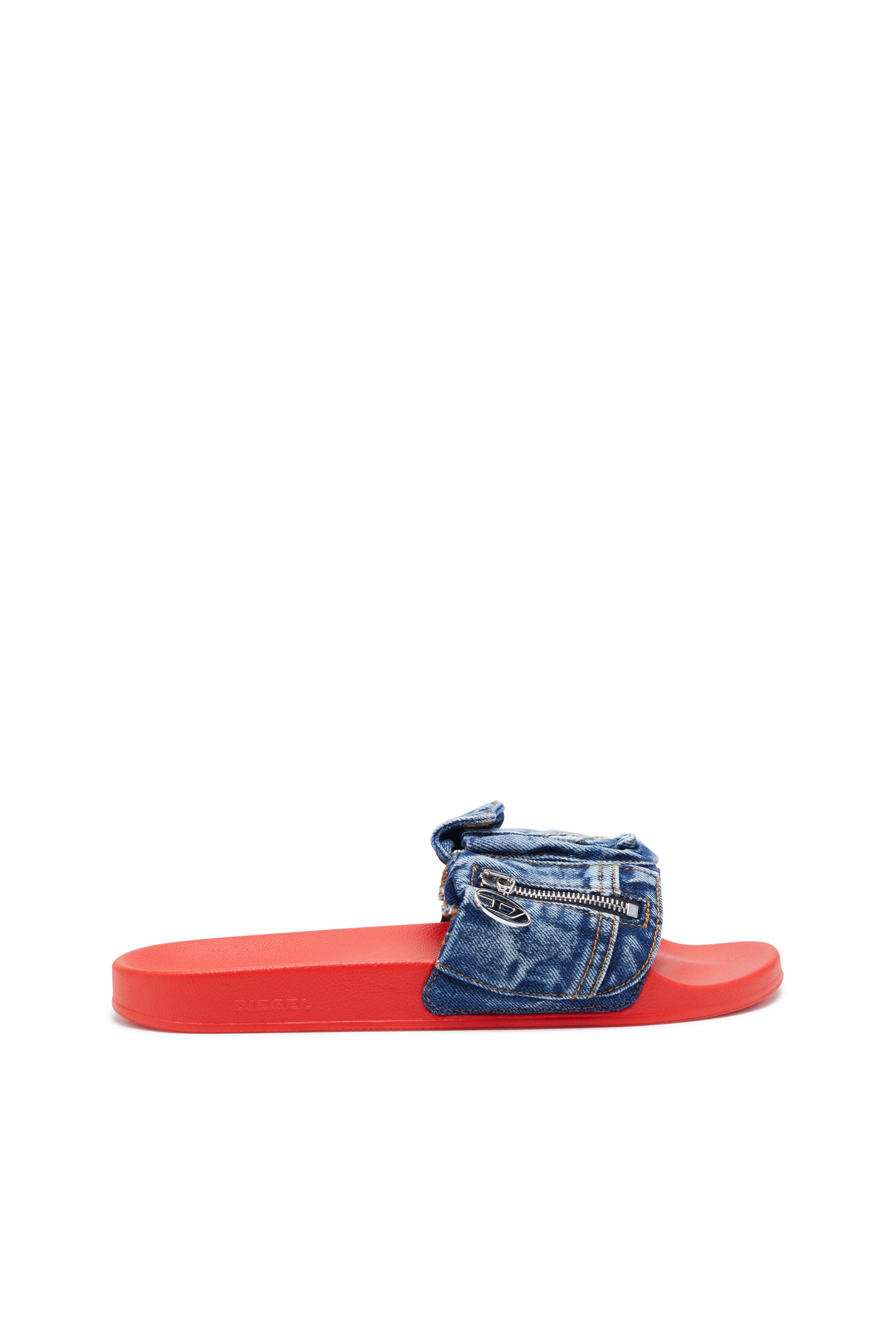 SA-MAYEMI PK Man: Denim pool slides with utility pockets