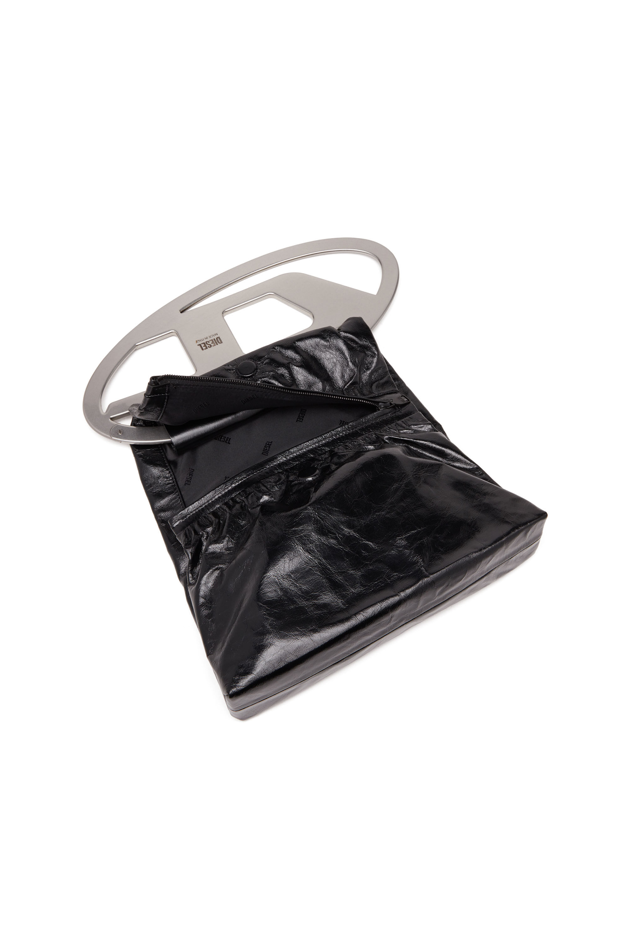 送料無料 ギフト in bag Big-D-Clutch Women's crinkled Diesel | Black | leather バッグ