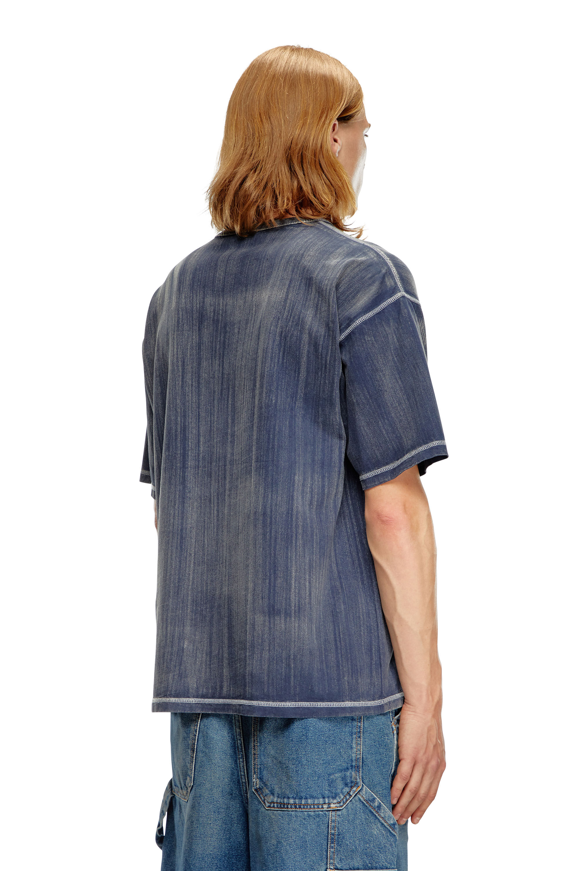 Men's Treated T-shirt with flocked logo | Blue | Diesel