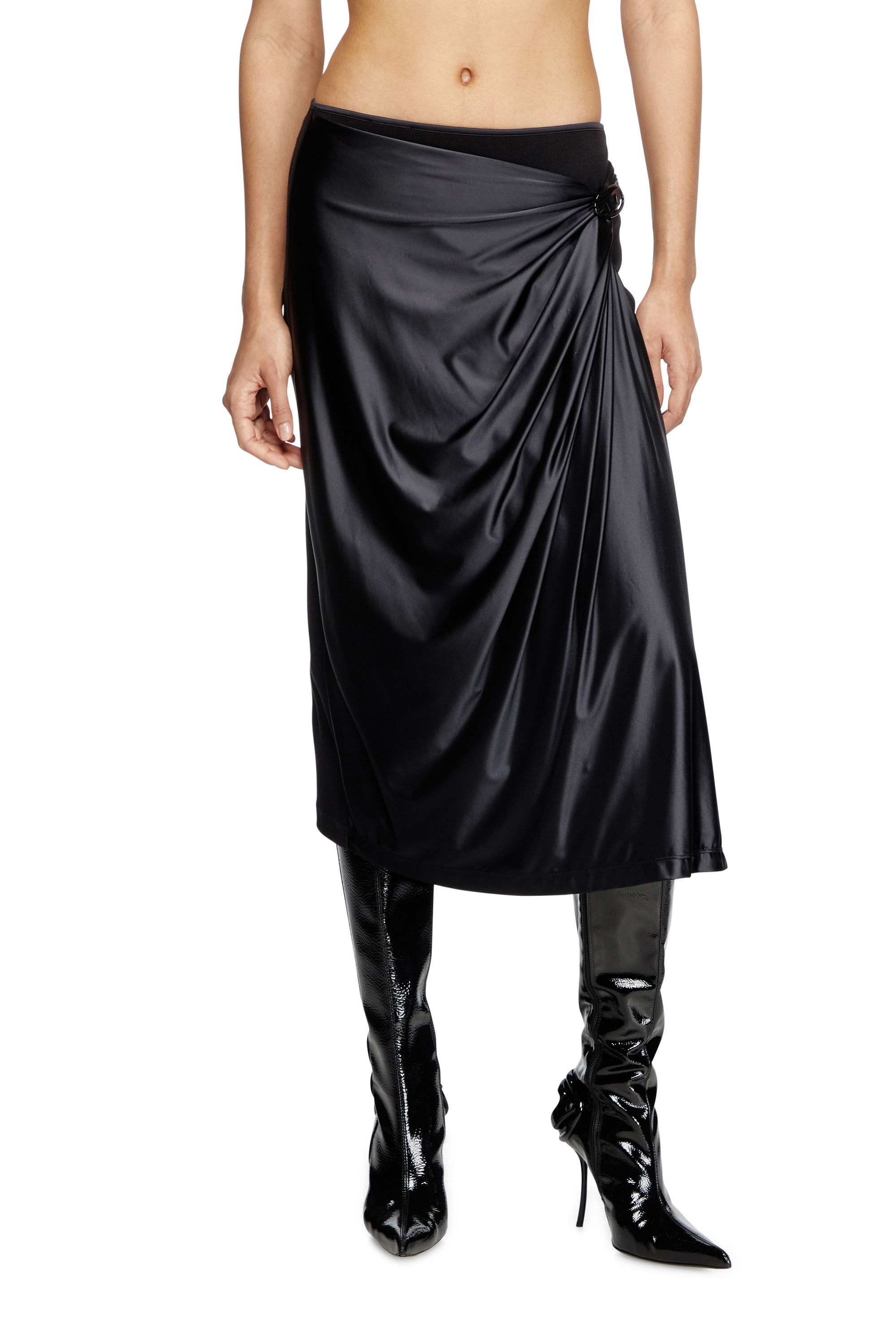Diesel - O-SILV, Falda midi drapeada con acabado chintz Mujer in Negro - 3