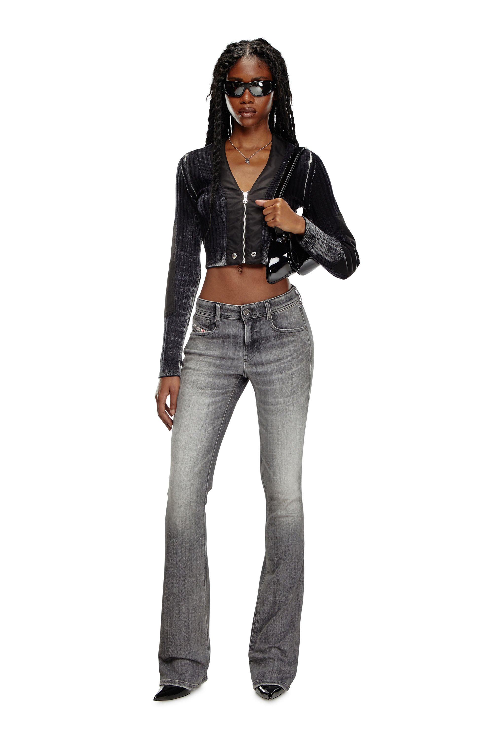 Women's Cropped wool cardigan with nylon trims | Black | Diesel