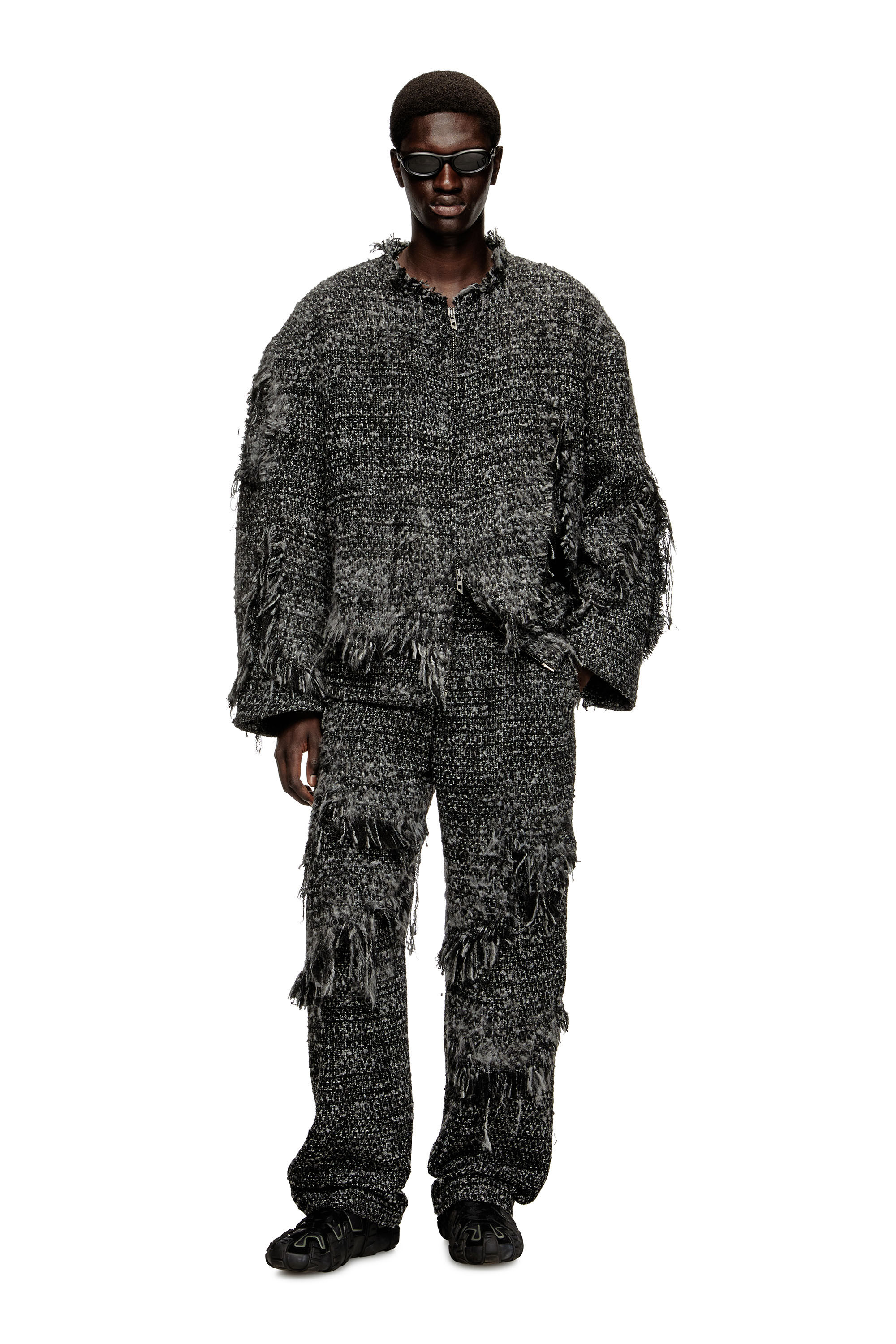 Diesel - P-ABERDEEN-NEW, Man's Layered pants in destroyed bouclé in Black - 1