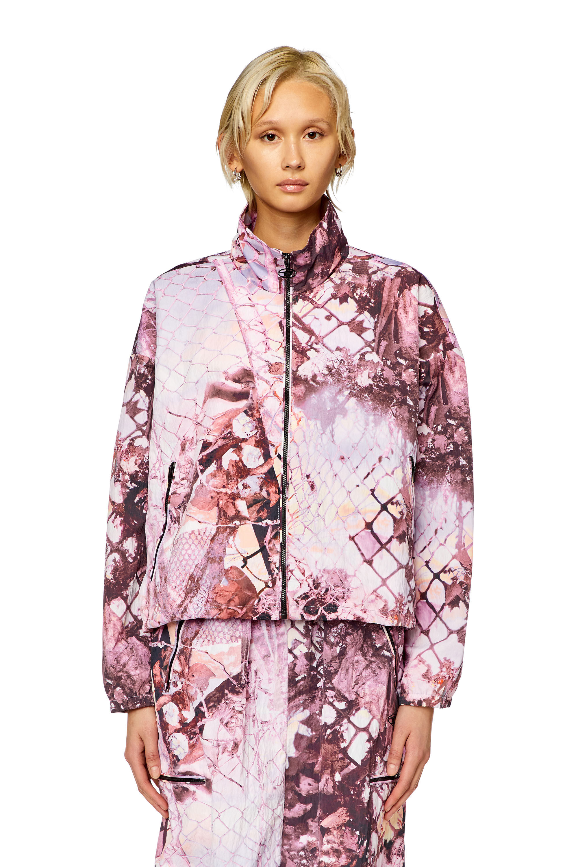 Women's Nylon windbreaker with abstract print | Pink | Diesel