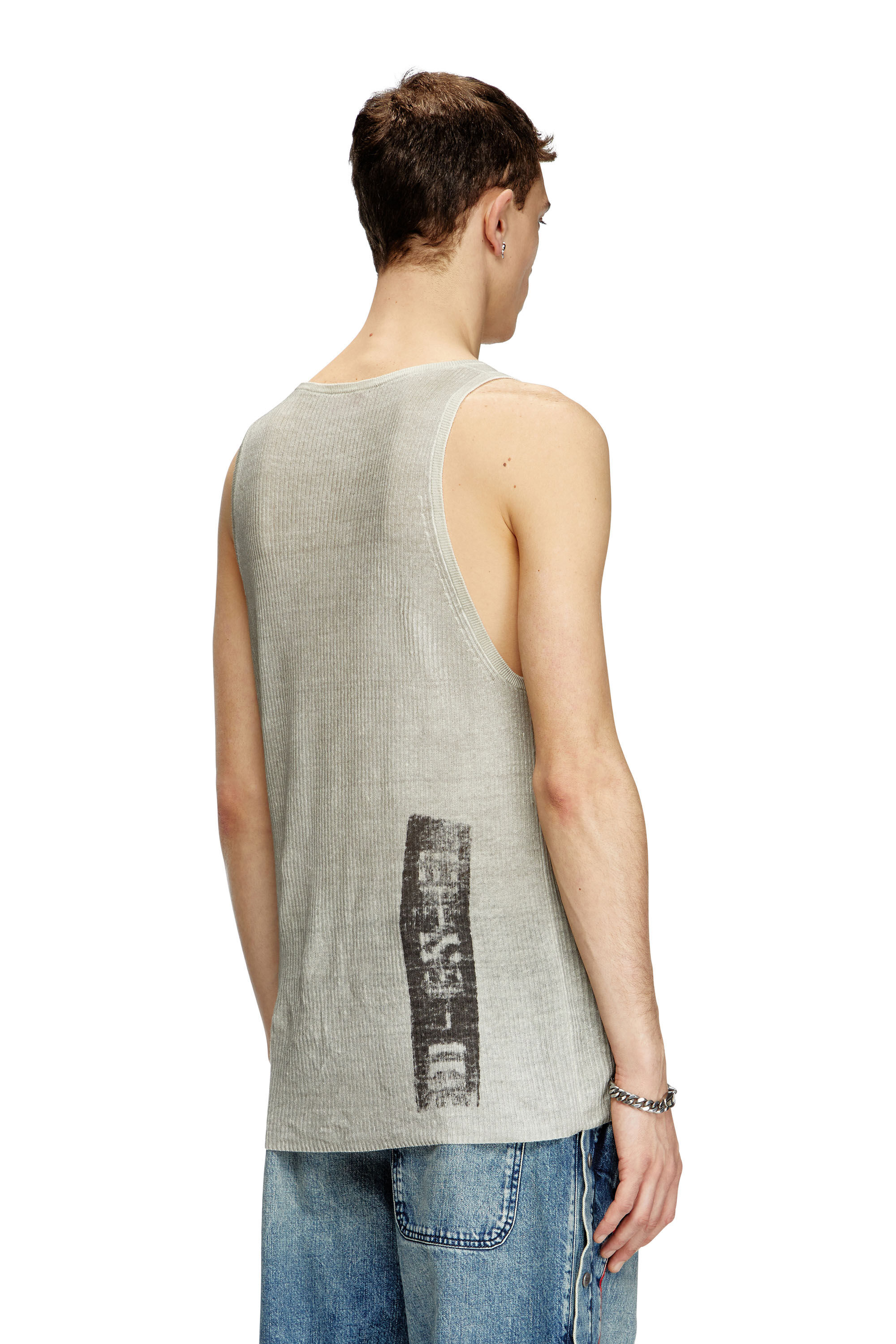 Diesel - K-RICK, Unisex's Rib-knit linen tank top with dirty effect in Beige - 5