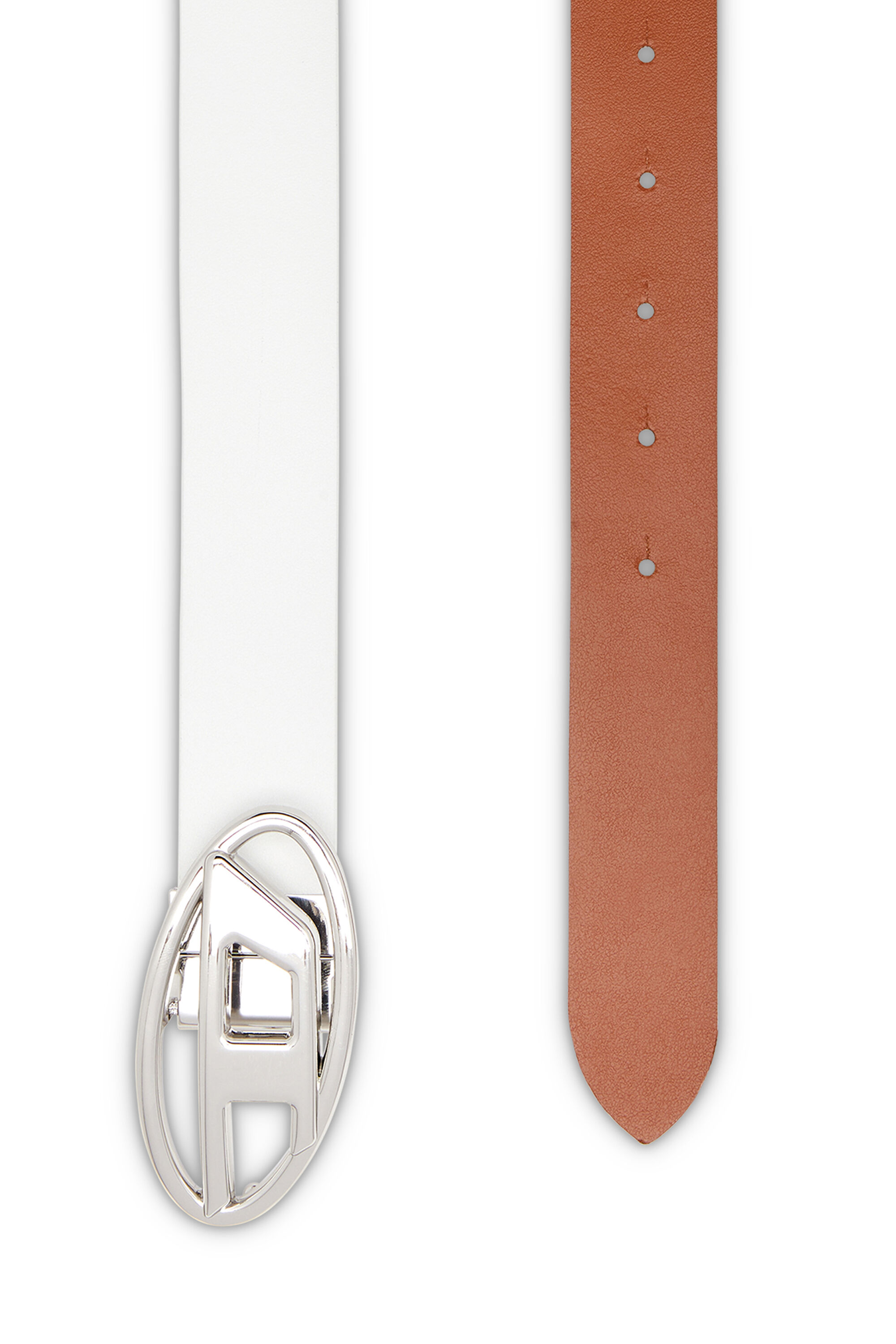 Women's Reversible leather belt with Oval D buckle | White